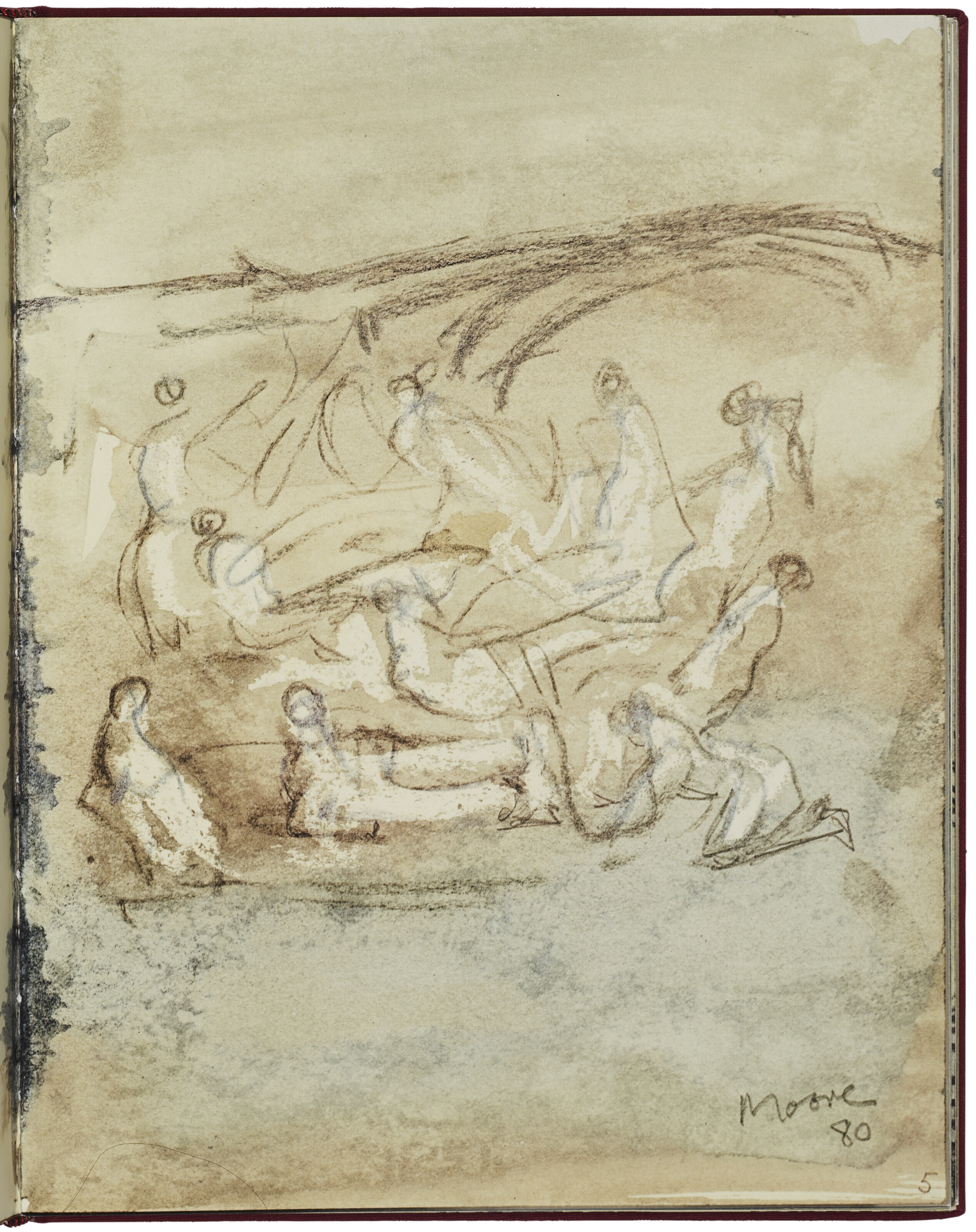 Henry Moore — Лежащая обнаженная, из альбома для зарисовок 1980 года, изображение 4