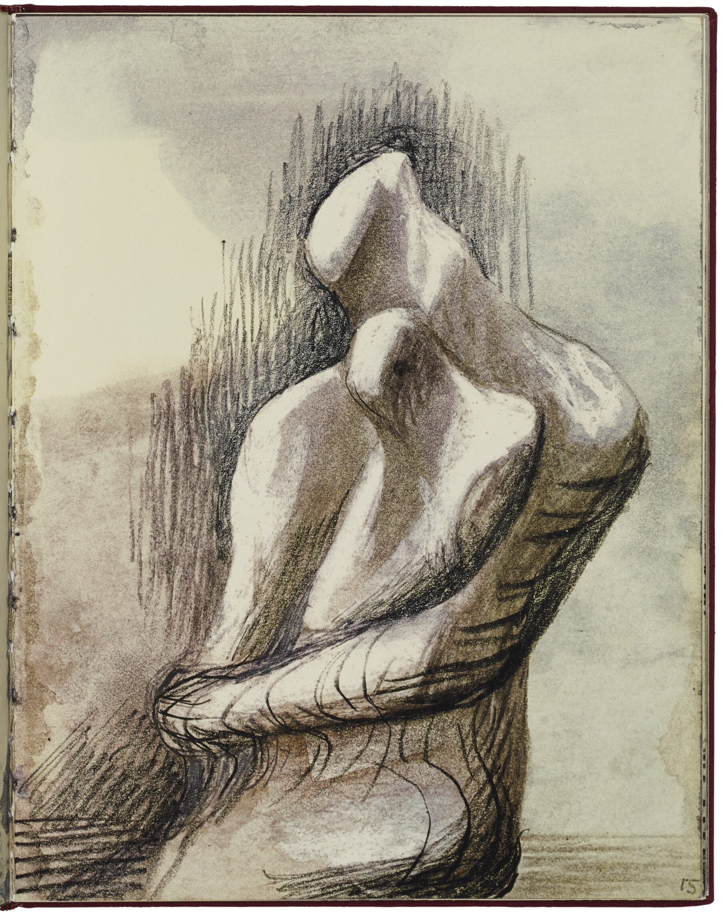 Henry Moore — Лежащая обнаженная, из альбома для зарисовок 1980 года, изображение 8