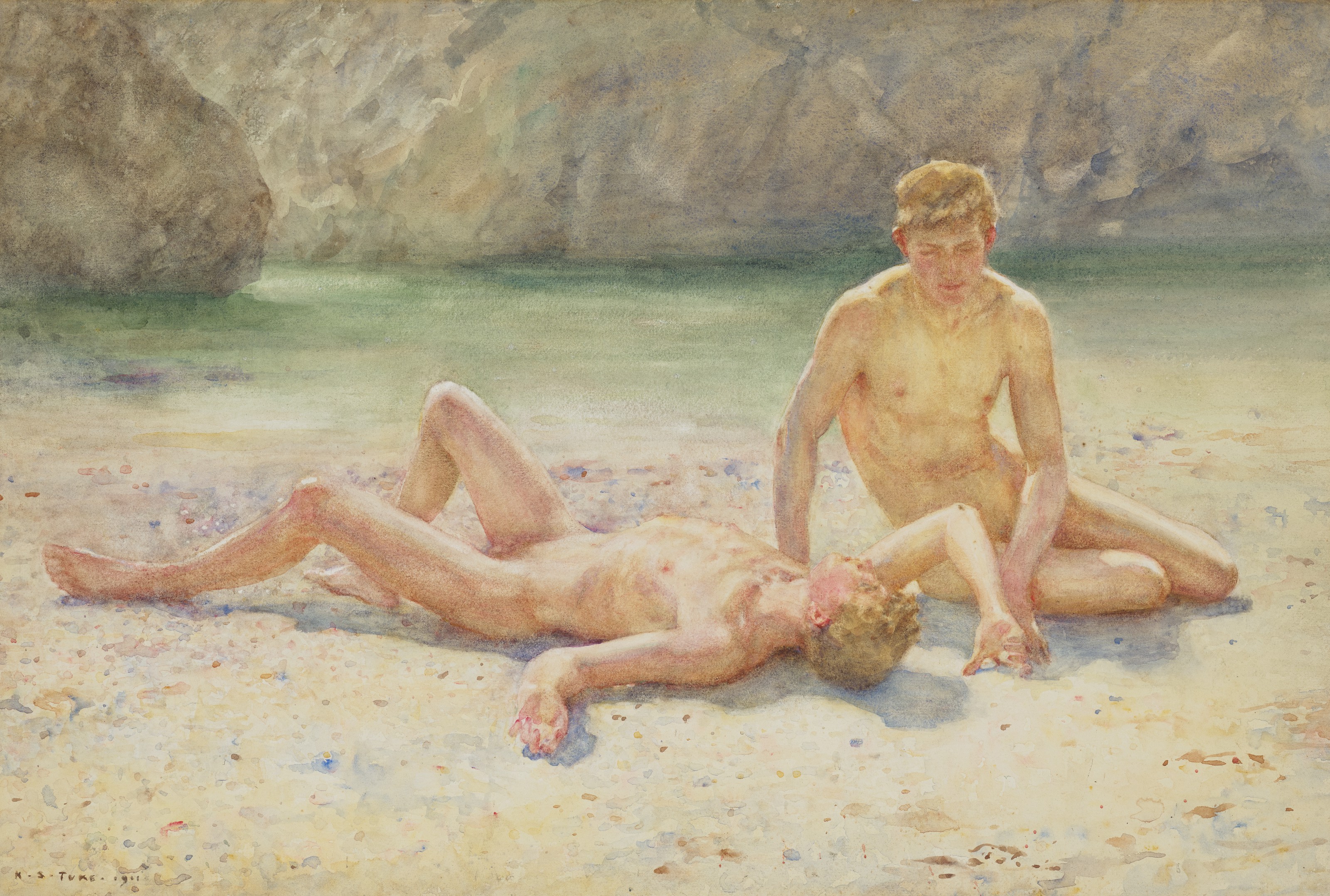 Henry Scott Tuke — Группа купающихся (Полуденная жара), изображение 2