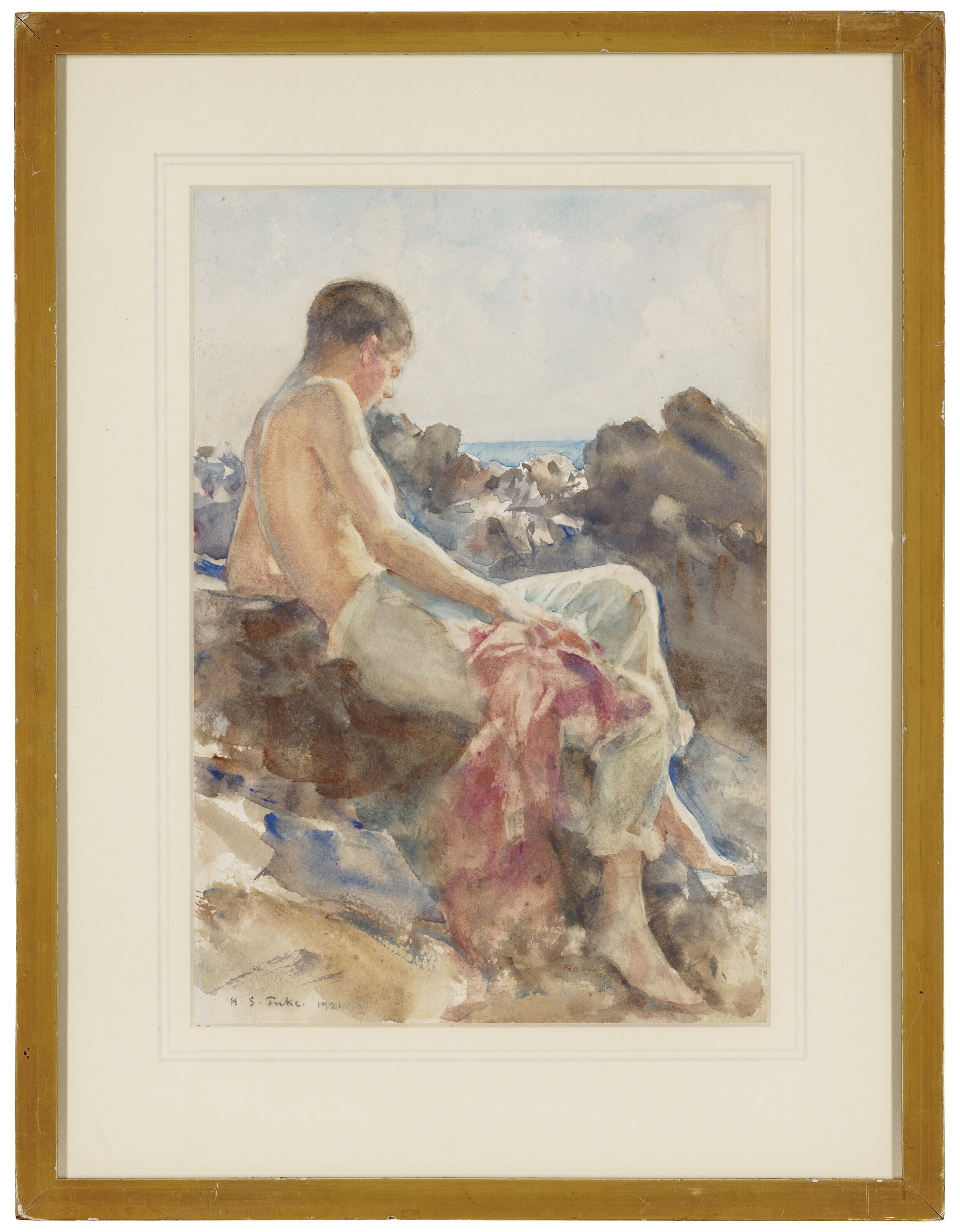 Henry Scott Tuke — Купальщица на скалах, изображение 2