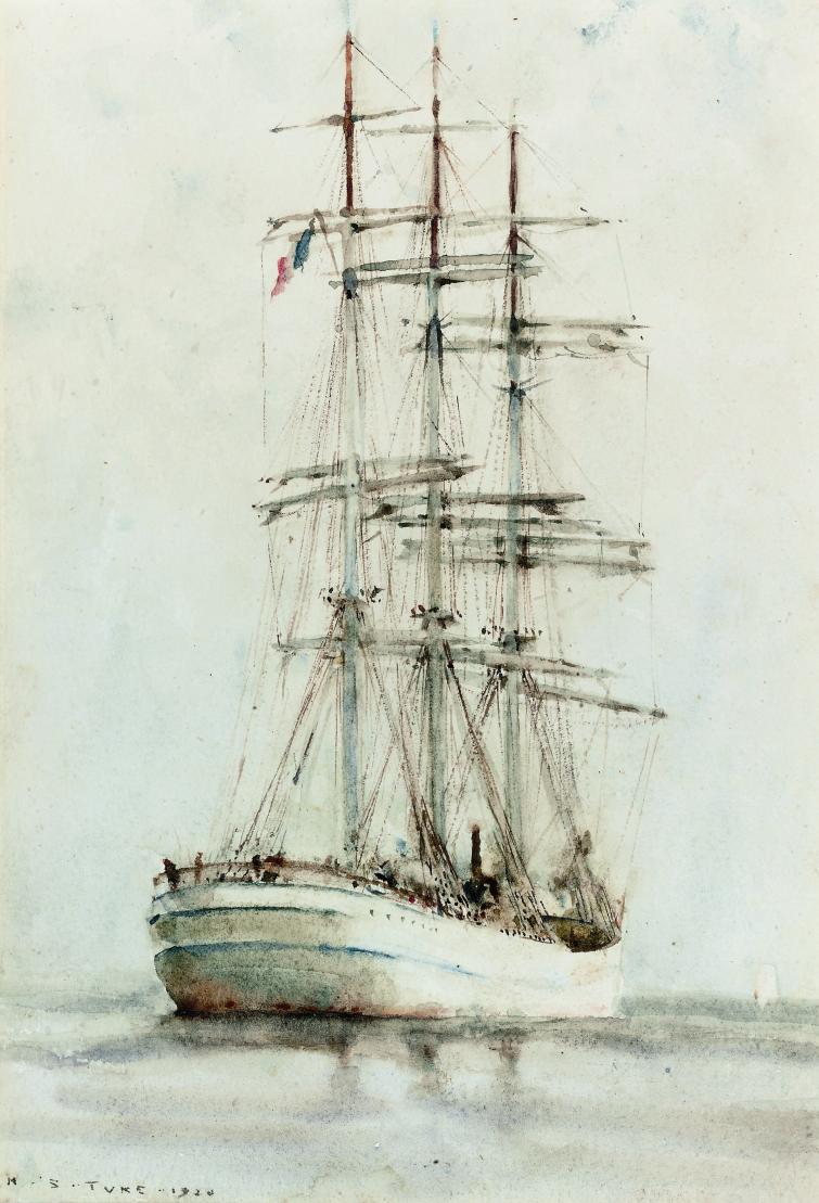Henry Scott Tuke — Французский парусник, стоящий на якоре