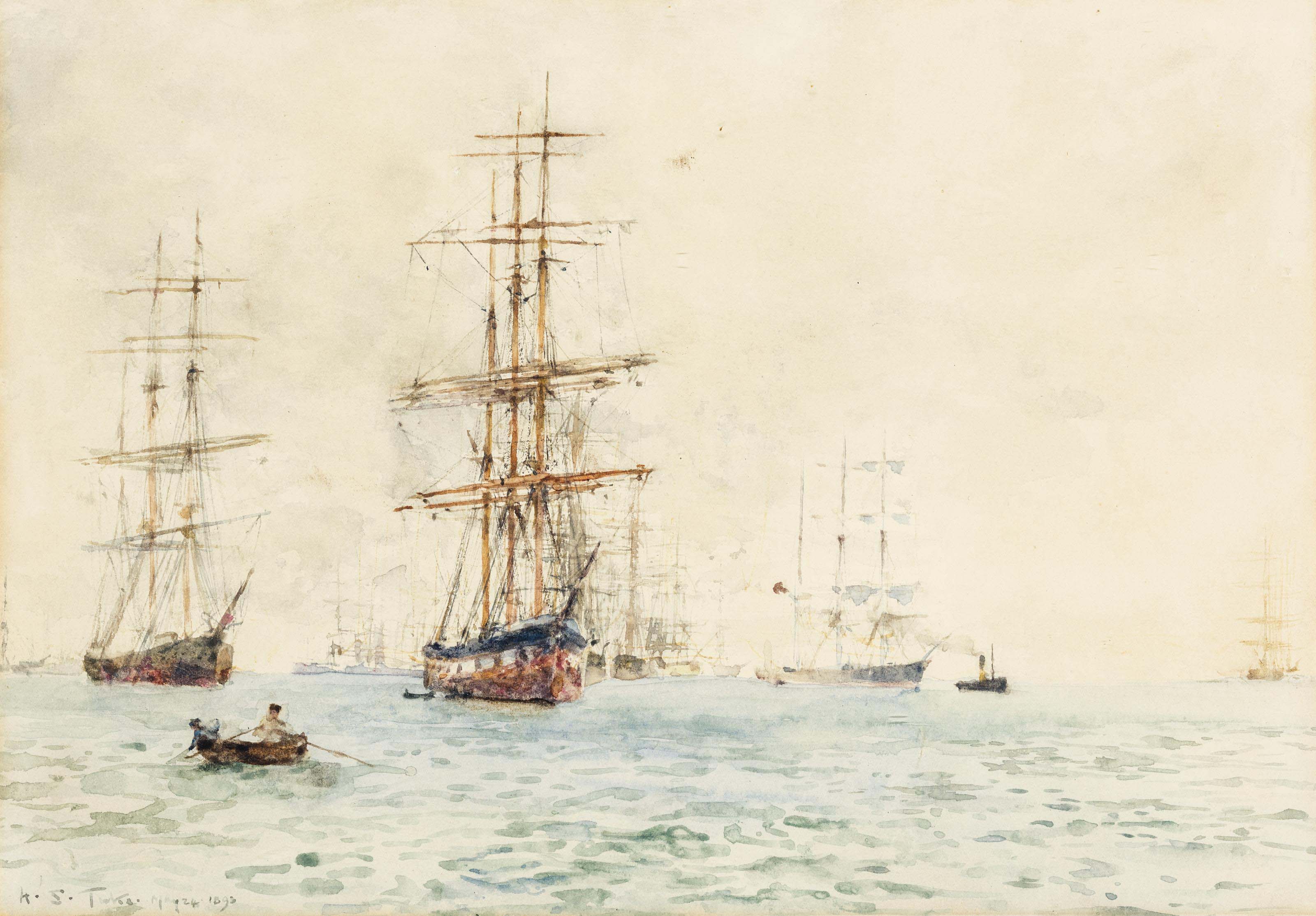 Henry Scott Tuke — Судно стоит на якоре на Каррик-Роудс