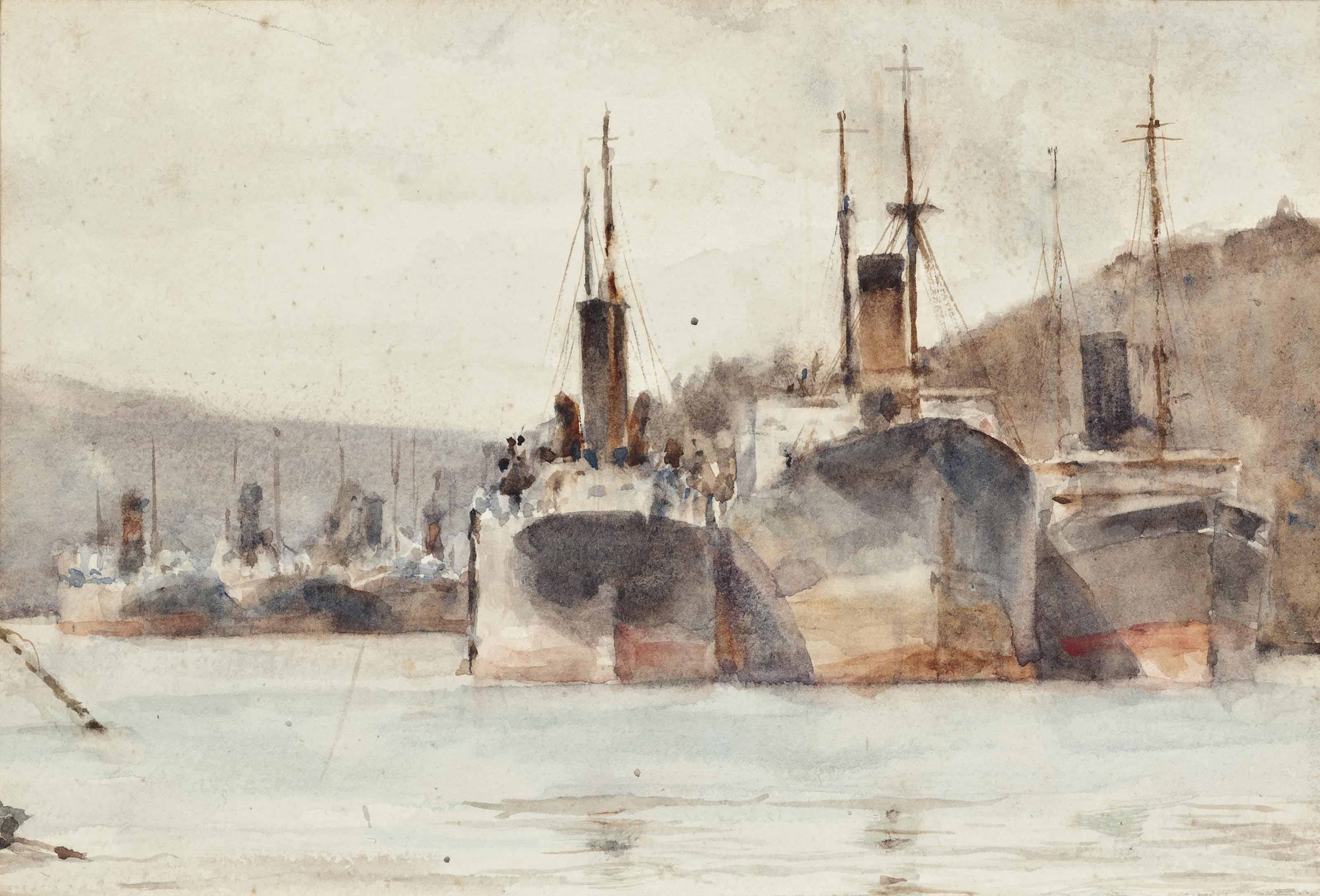 Henry Scott Tuke — Корабли пришвартовались возле парома Кинг Гарри на реке Фал