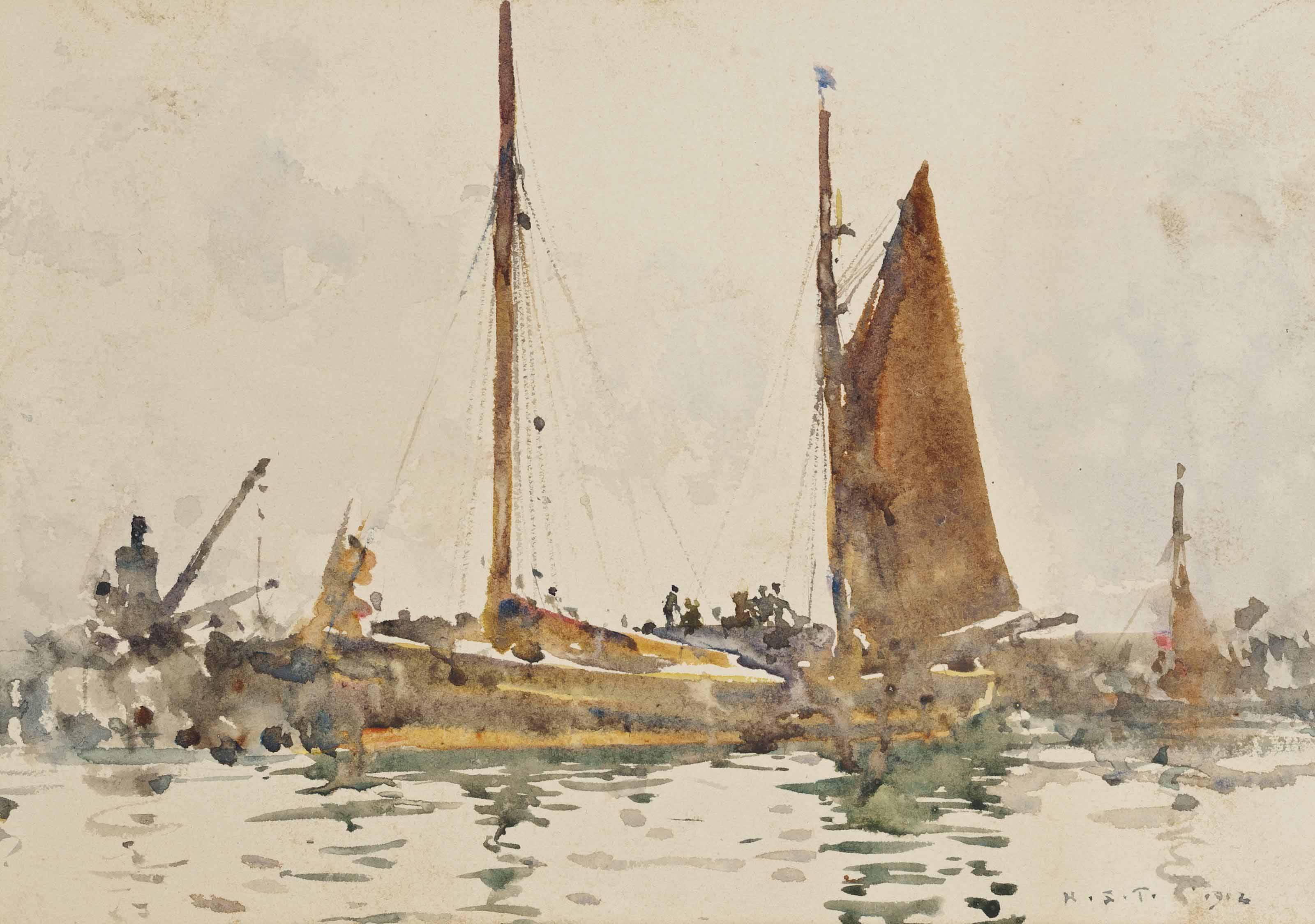 Henry Scott Tuke — Рыбацкие лодки Лоустофта пришвартованы в Фалмуте