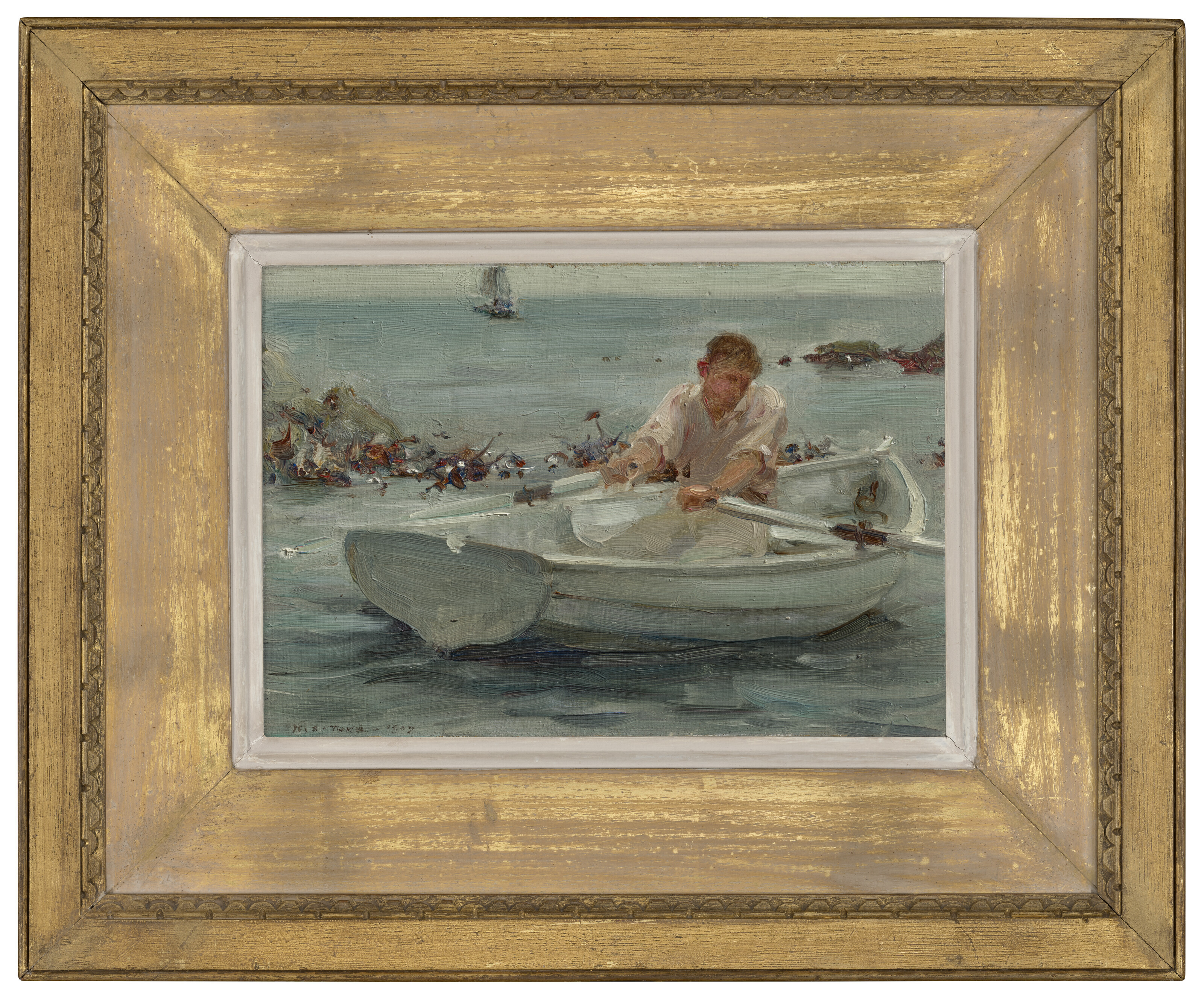 Henry Scott Tuke — Гребная лодка (справа); Облачный морской пейзаж (сзади), изображение 2