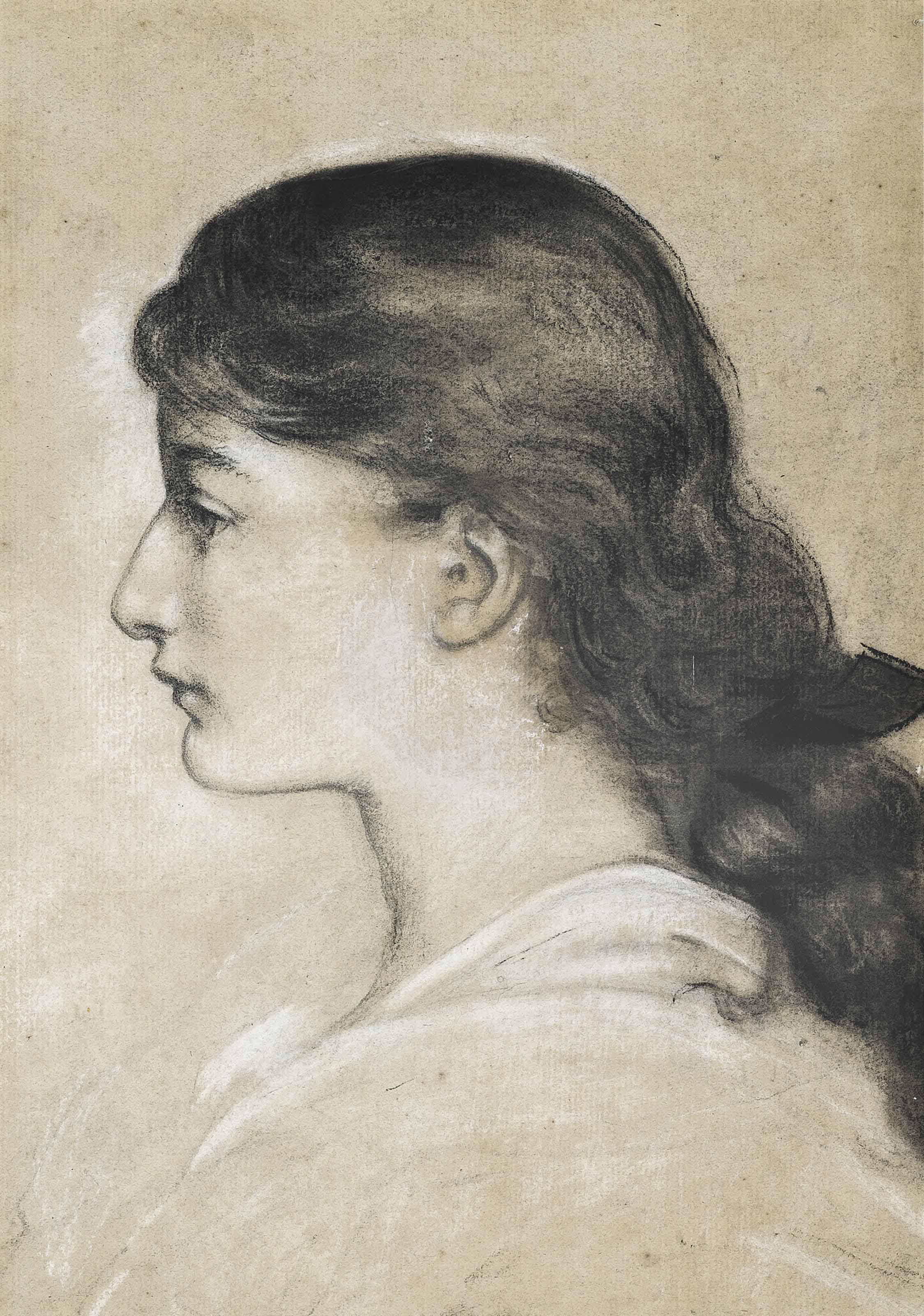Herbert James Draper — Голова девушки, повернутая в профиль слева
