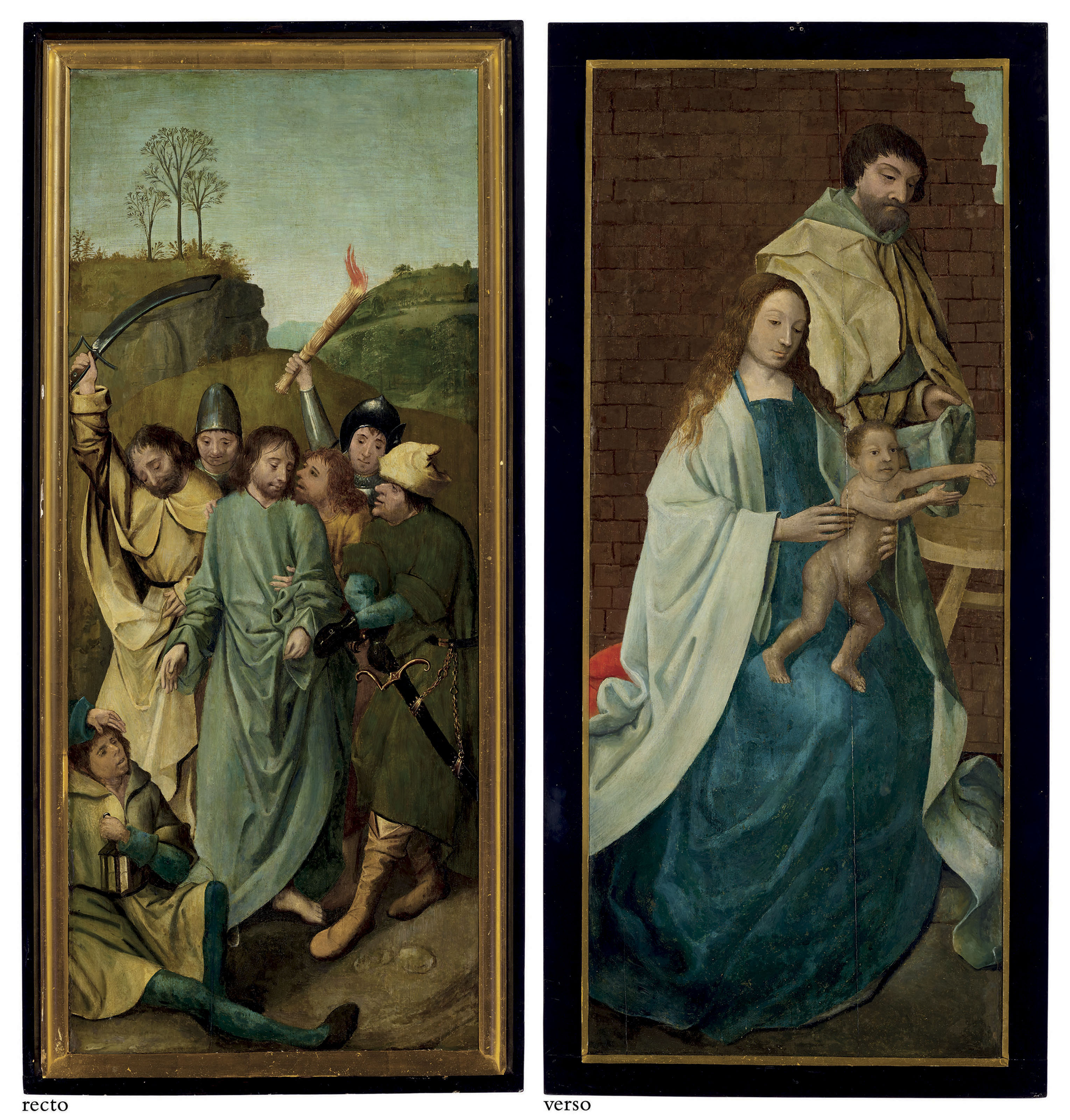 Hieronymus Bosch — Крыло полиптиха: Взятие Христа (справа); Святое семейство (сзади)