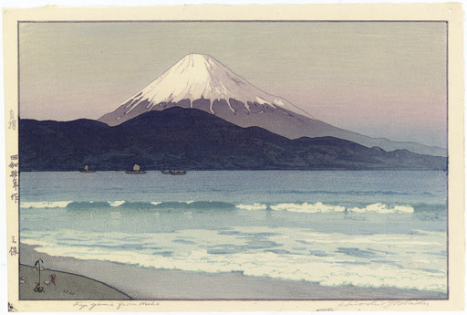 Hiroshi Yoshida — Михо/Фудзияма от Михо , 1935 г. Замок Хиросакидзе/Hirosaki, из серии "Сакура хатидай" ("Восемь видов цветущей сакуры"), 1925 г. Сосю (Сучжоу), 1940 г. Сэкисидзан (Шичжуншань), 1940 г.