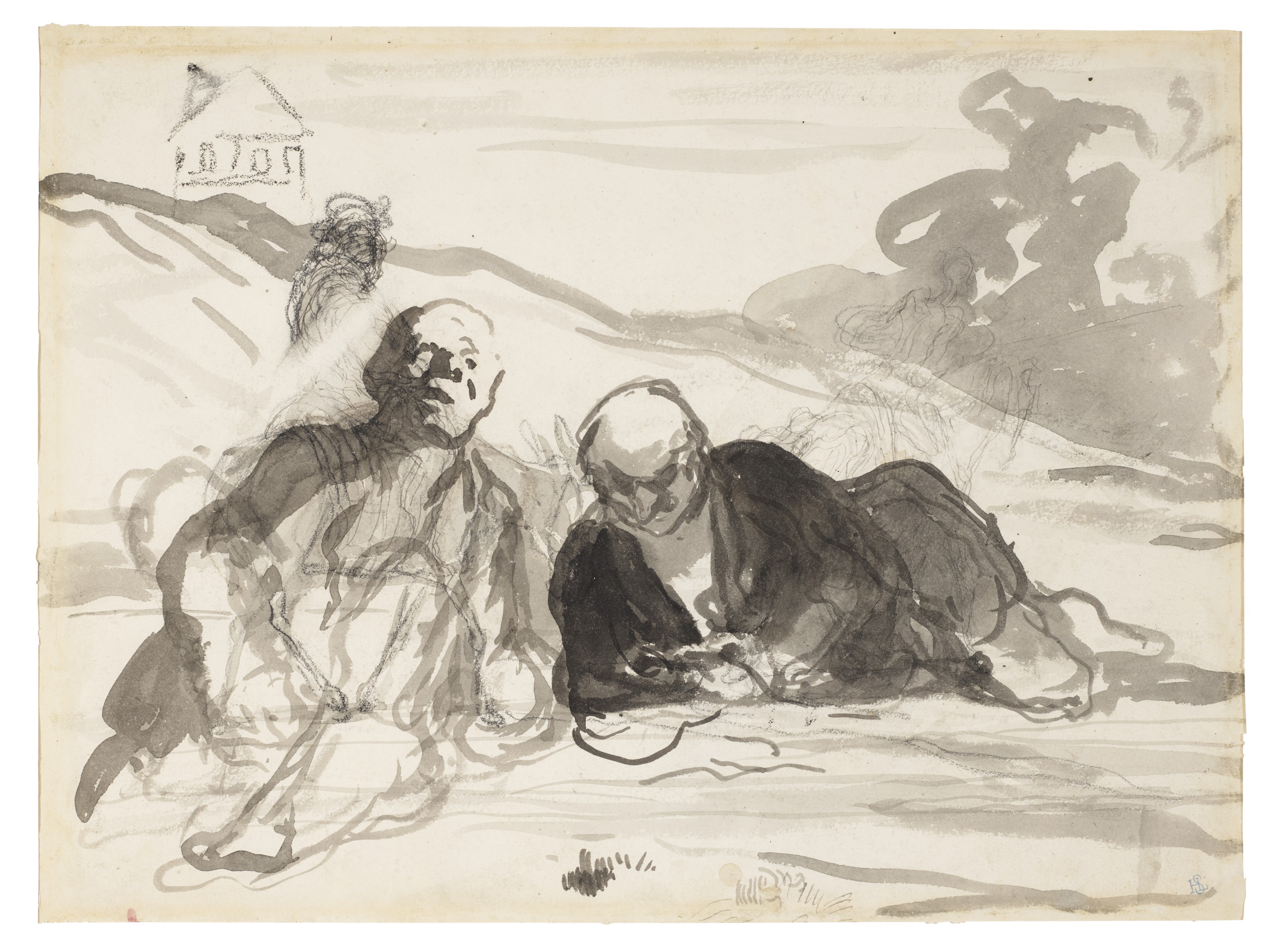 Honoré Daumier — Судебный процесс (для выяснения отношений между двумя котами) ( справа ) ; Двое лиц без оплаты ( сзади ), изображение 2