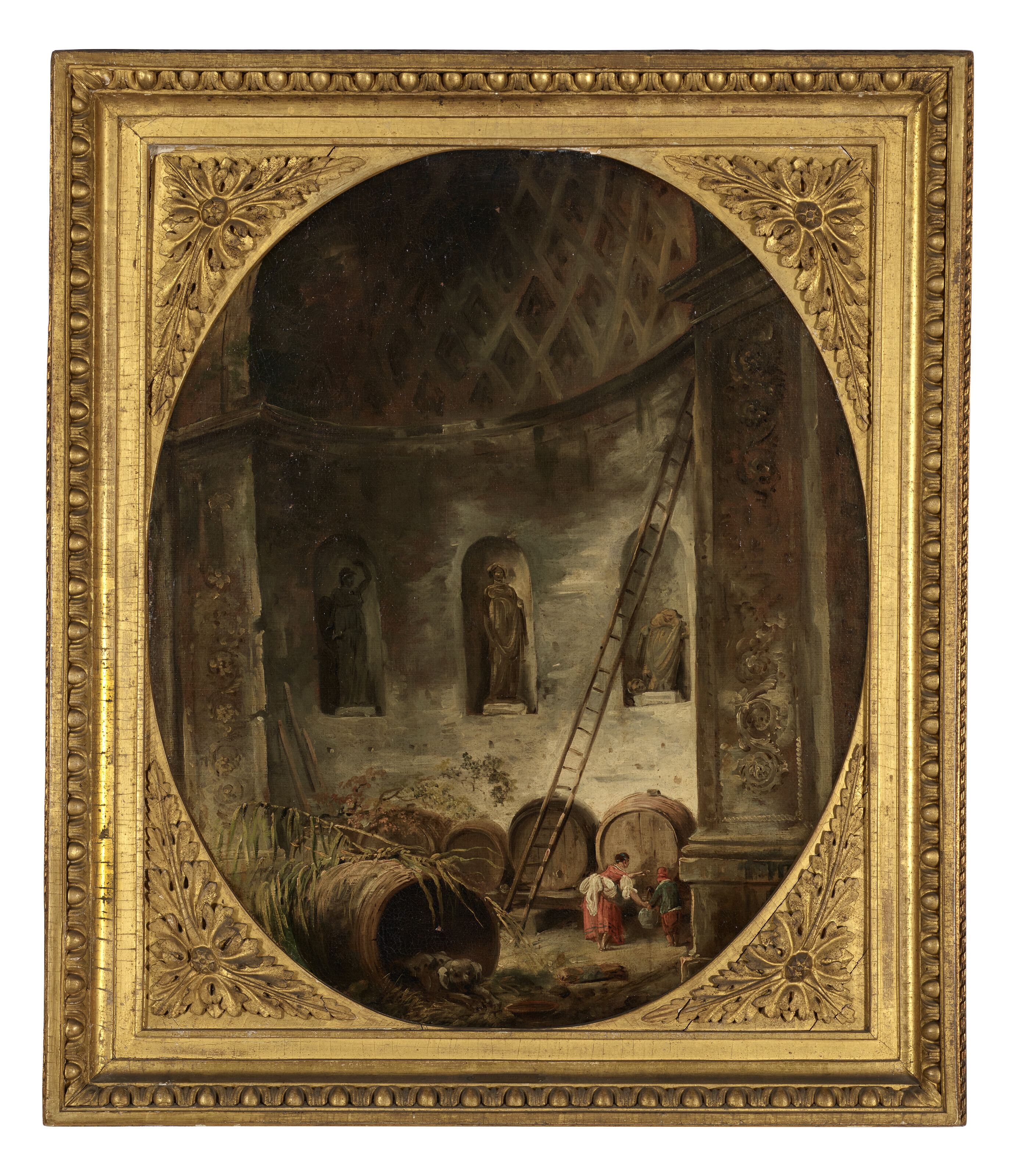 Hubert Robert — Мать и ребенок пьют вино из бочки в разрушенном винном погребе, изображение 2