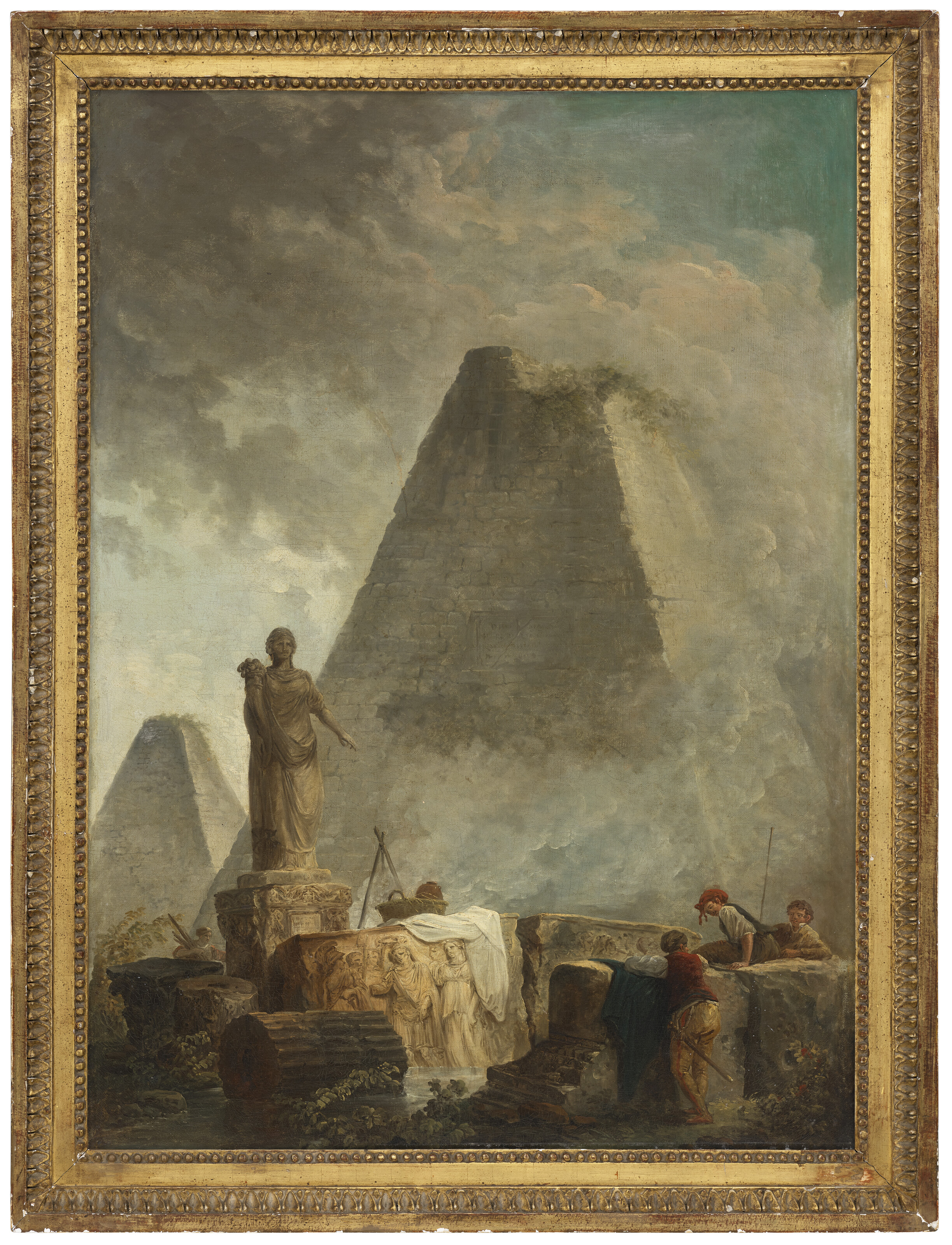 Hubert Robert — Бандиты у фонтана со статуей изобилия, две пирамиды за ним, изображение 2