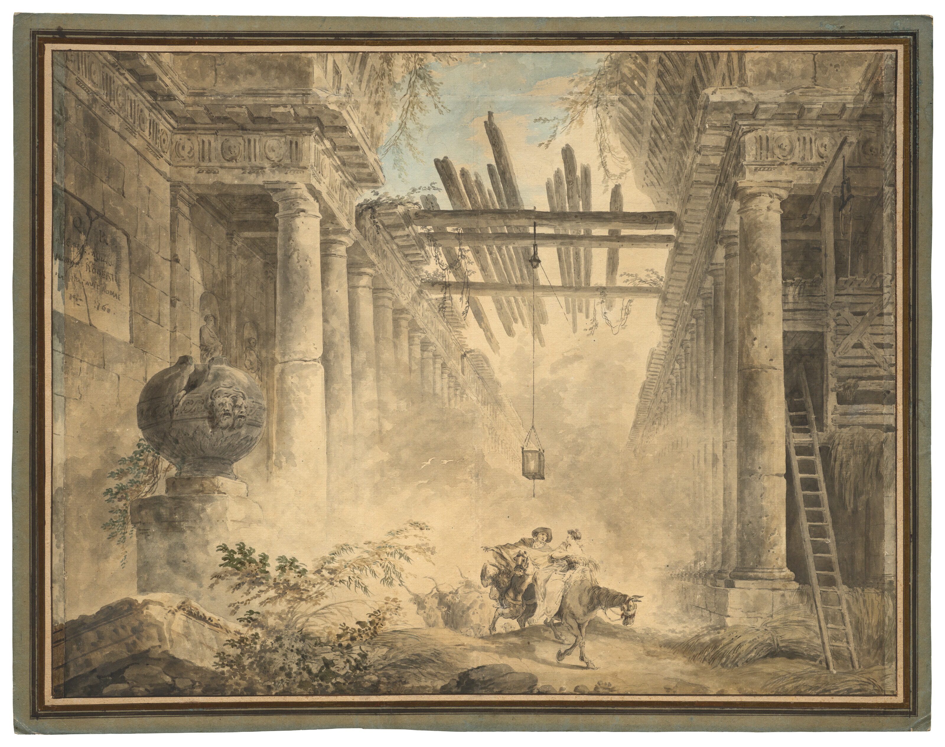 Hubert Robert — Галерея разрушается только для пары в центре города, изображение 3