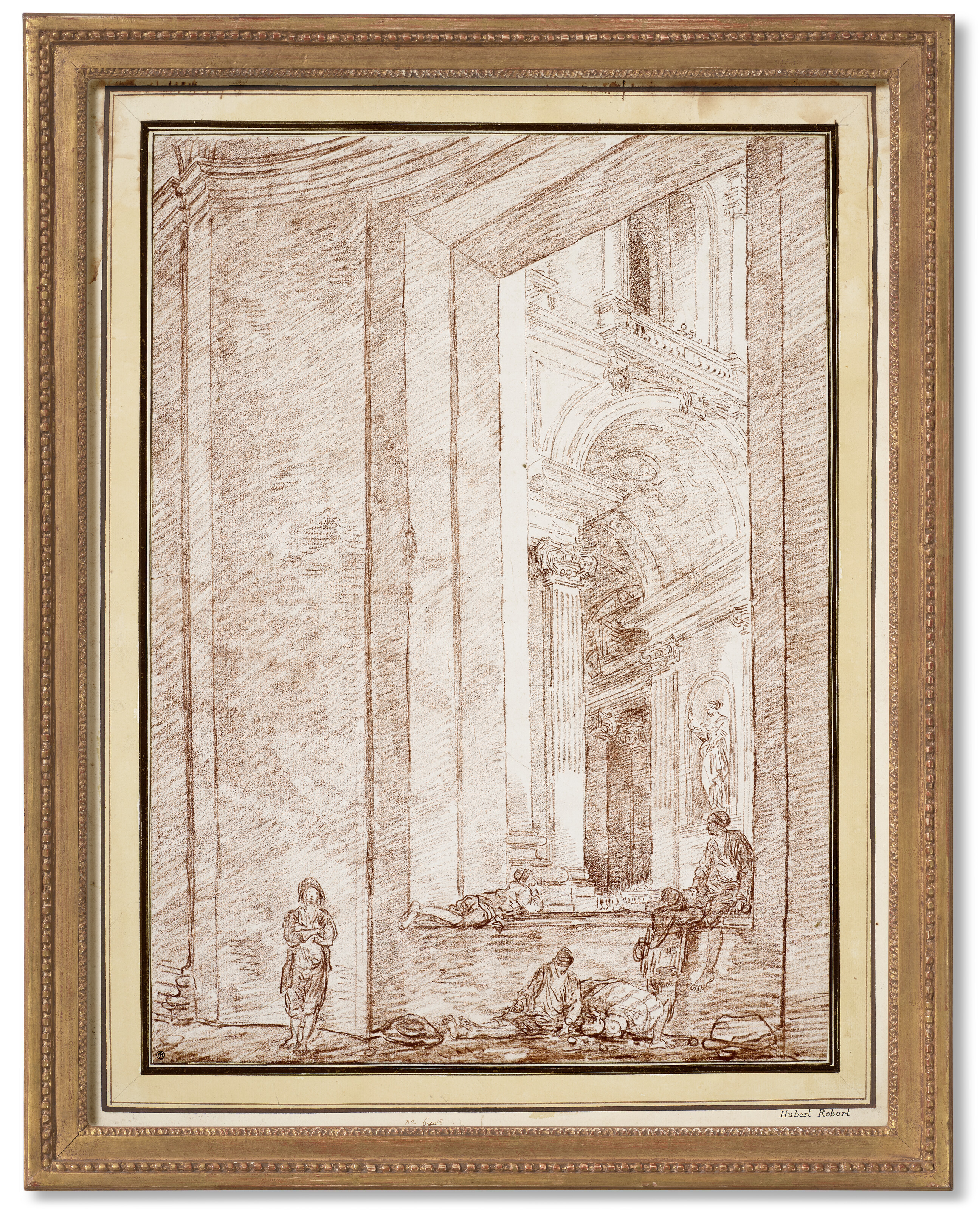 Hubert Robert — Пять коробейников в величественном архитектурном интерьере, изображение 3
