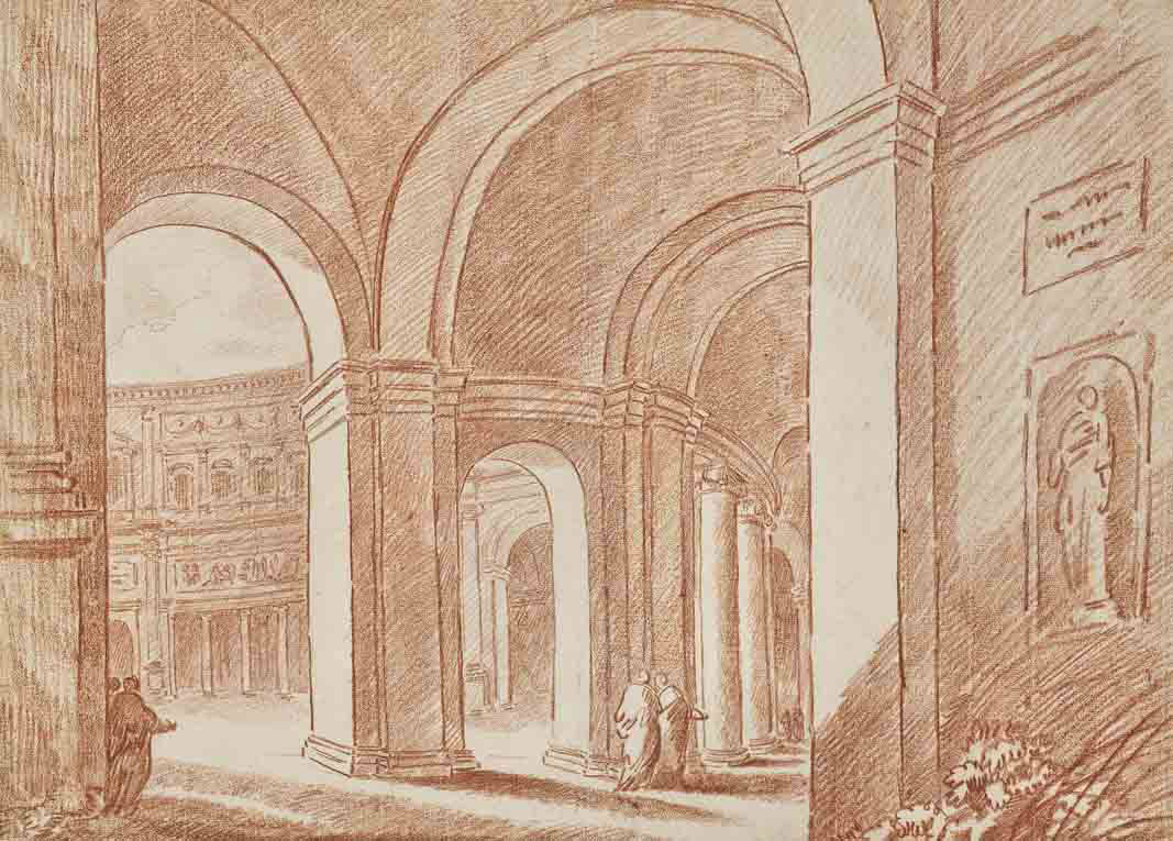 Hubert Robert — Внутренний двор Палаццо Фарнезе, Рим