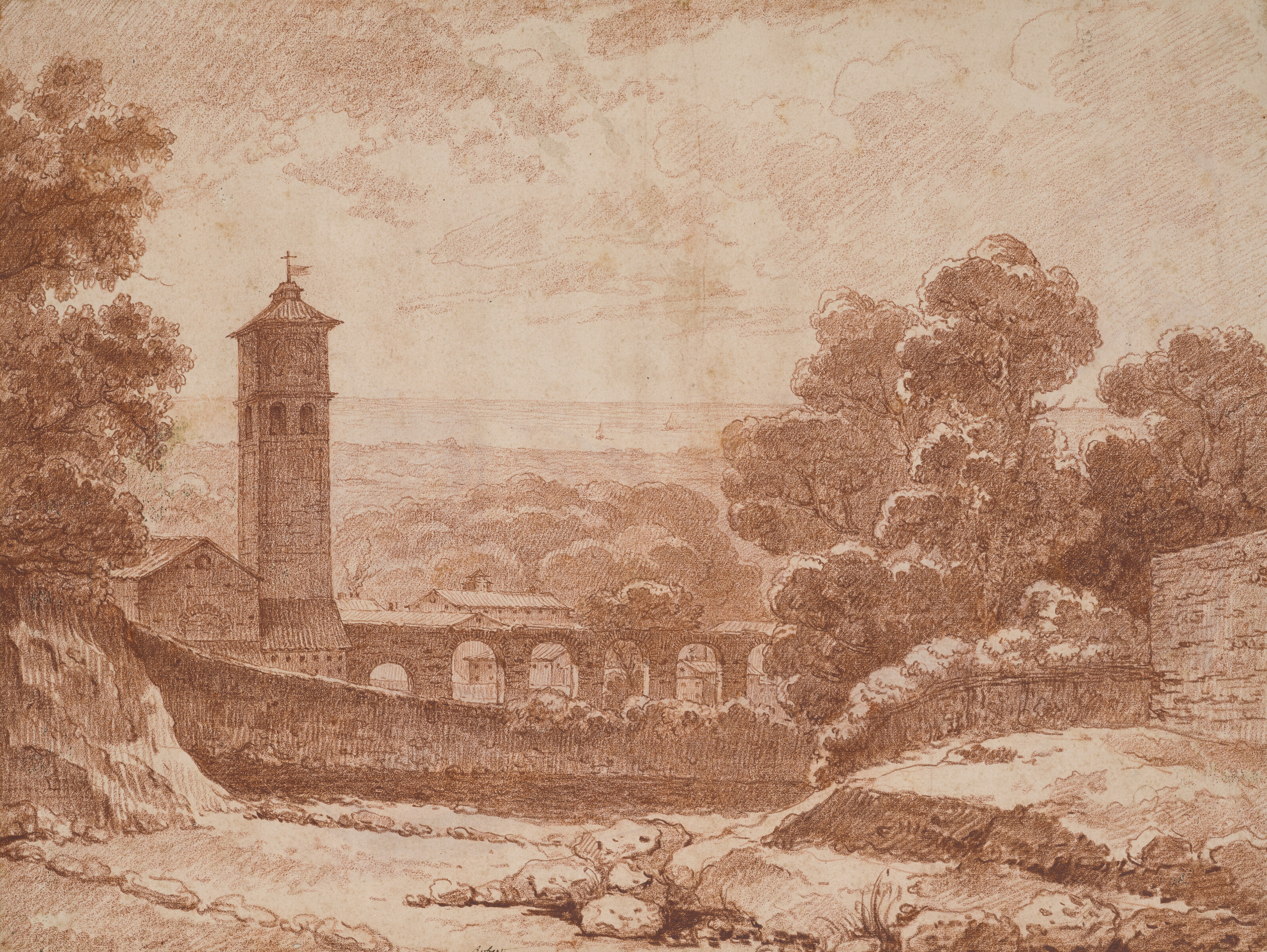 Hubert Robert — Изображение римской кампании ( спереди ); Рисунок одной фигуры ( сзади )