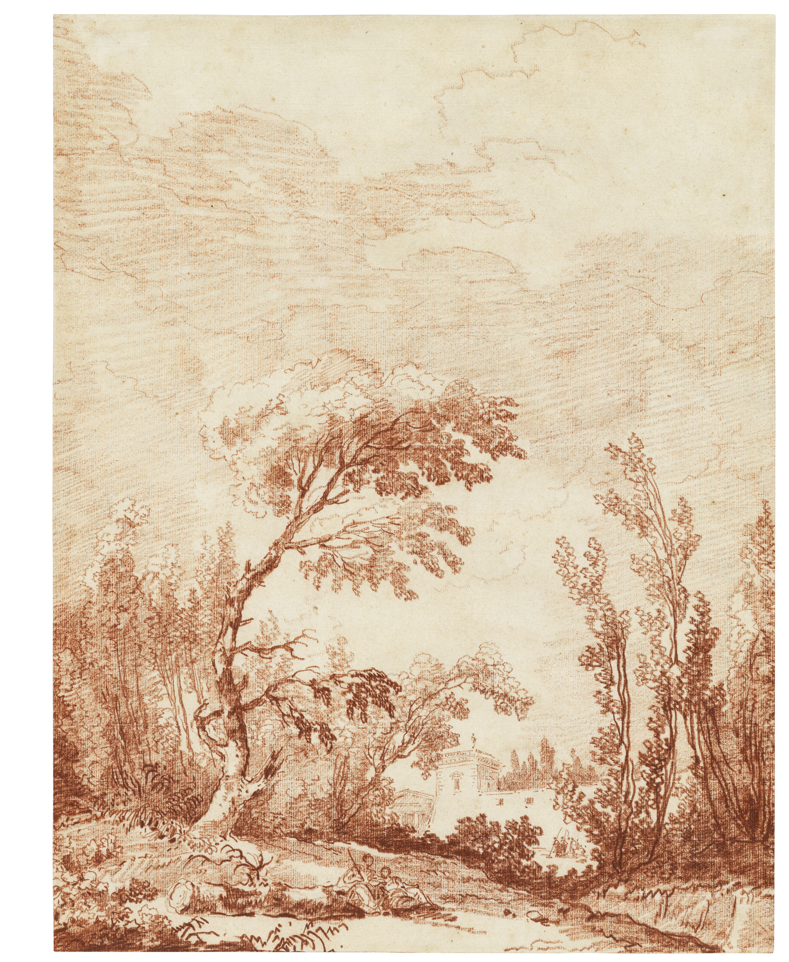 Hubert Robert — Парк итальянской виллы, украшенный фигурами