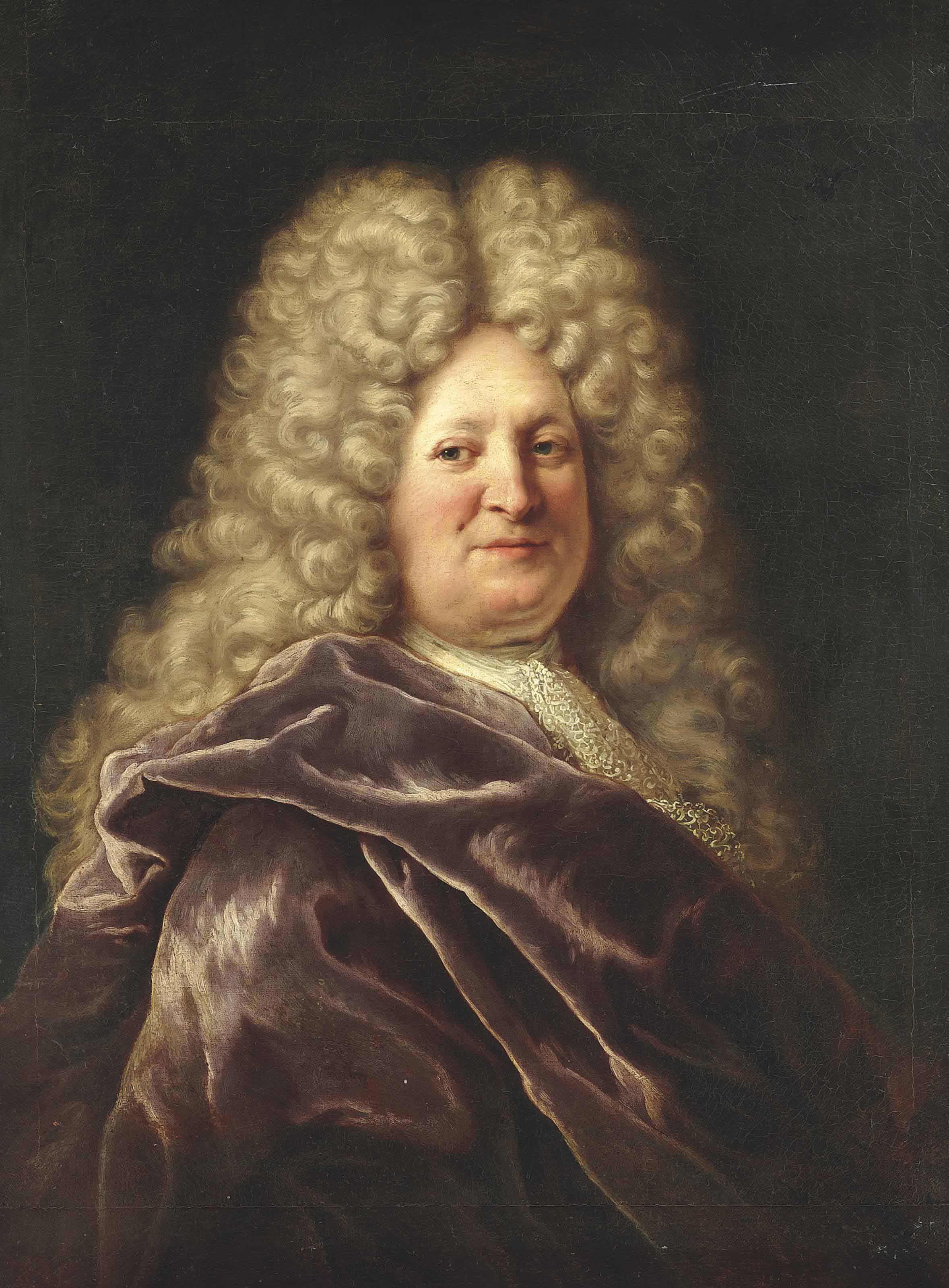 Hyacinthe Rigaud — Портрет джентльмена в полный рост, в бордовой мантии