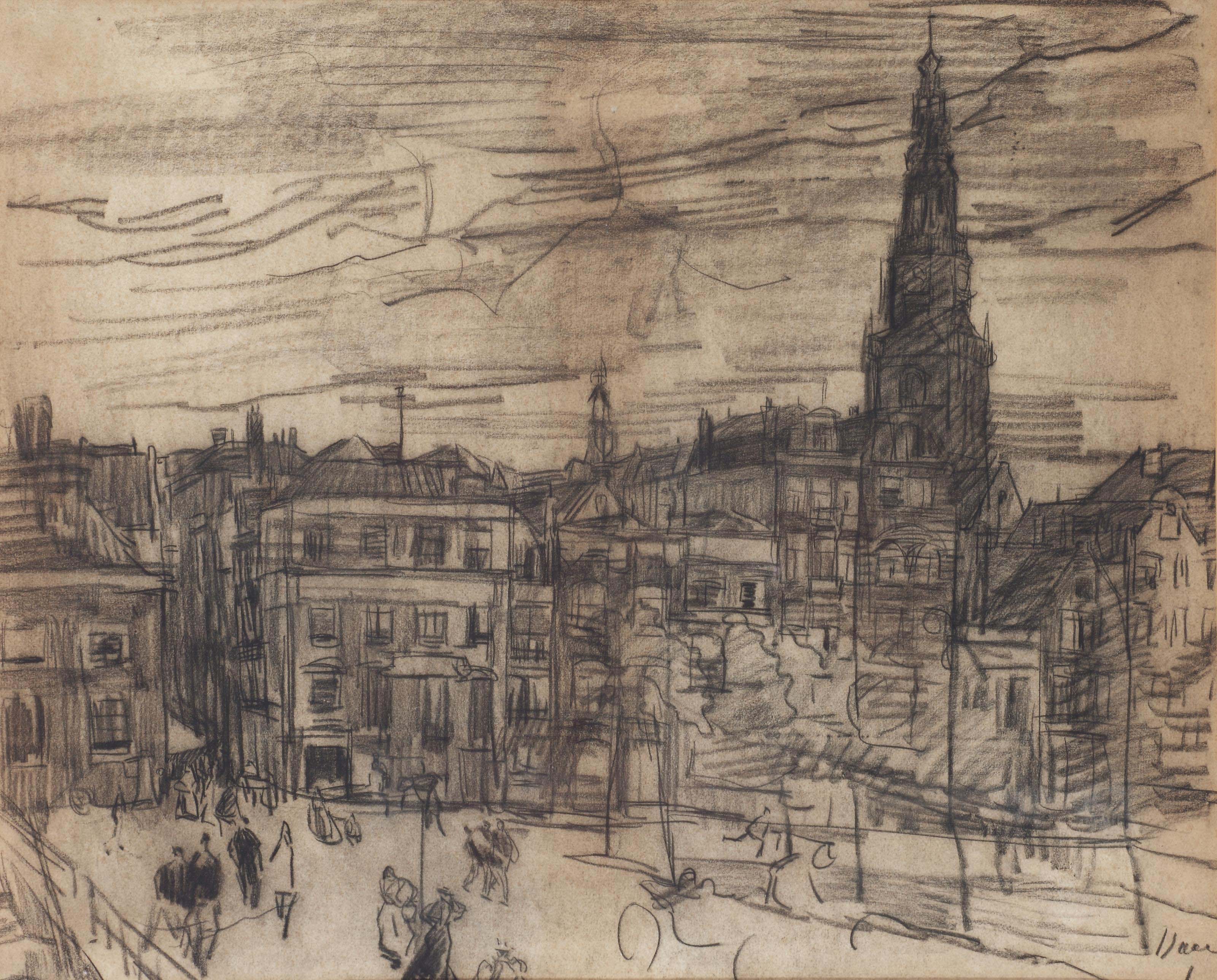 Isaac Israels — Вид на Аудебрюгстеег и Аудекерк, Амстердам