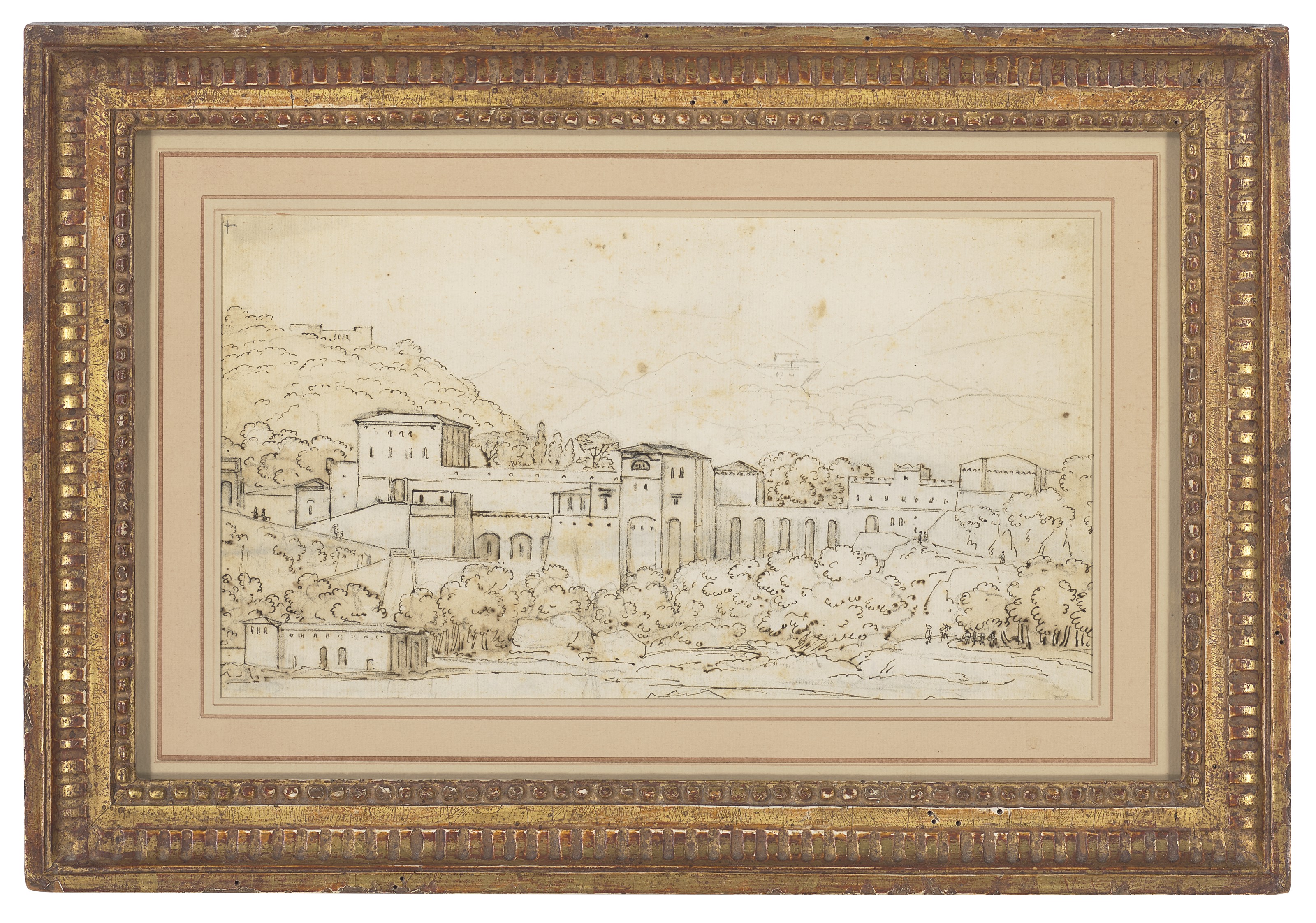 Italian School — Вид зданий на фоне итальянского пейзажа (recto); Прибрежный пейзаж с горами (verso), изображение 2