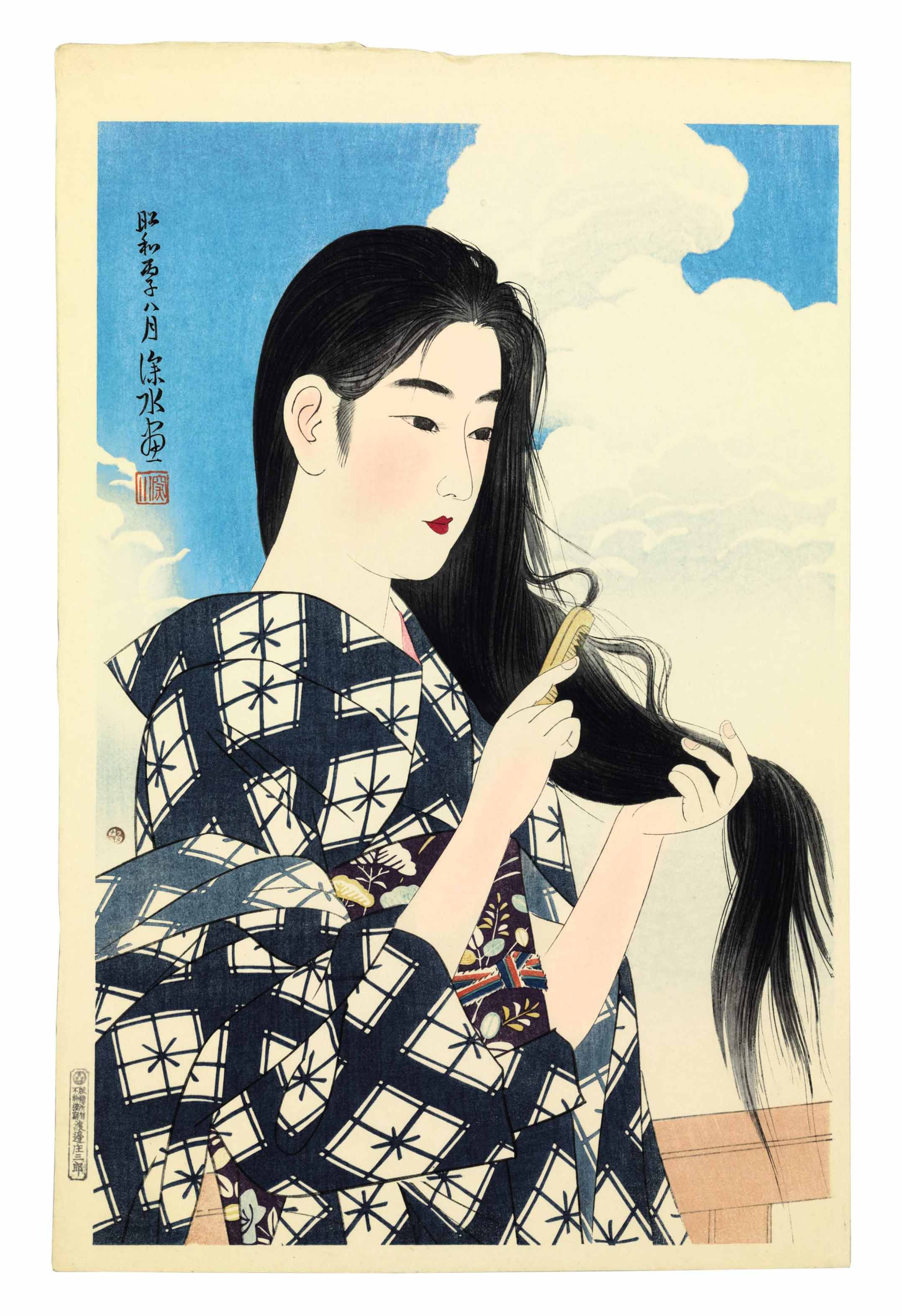 Ito Shinsui — Сэмпацу (вымытые волосы) из серии "Гендай биджинсу дай нишу" (Вторая серия "Современные красавицы"), 1936.8