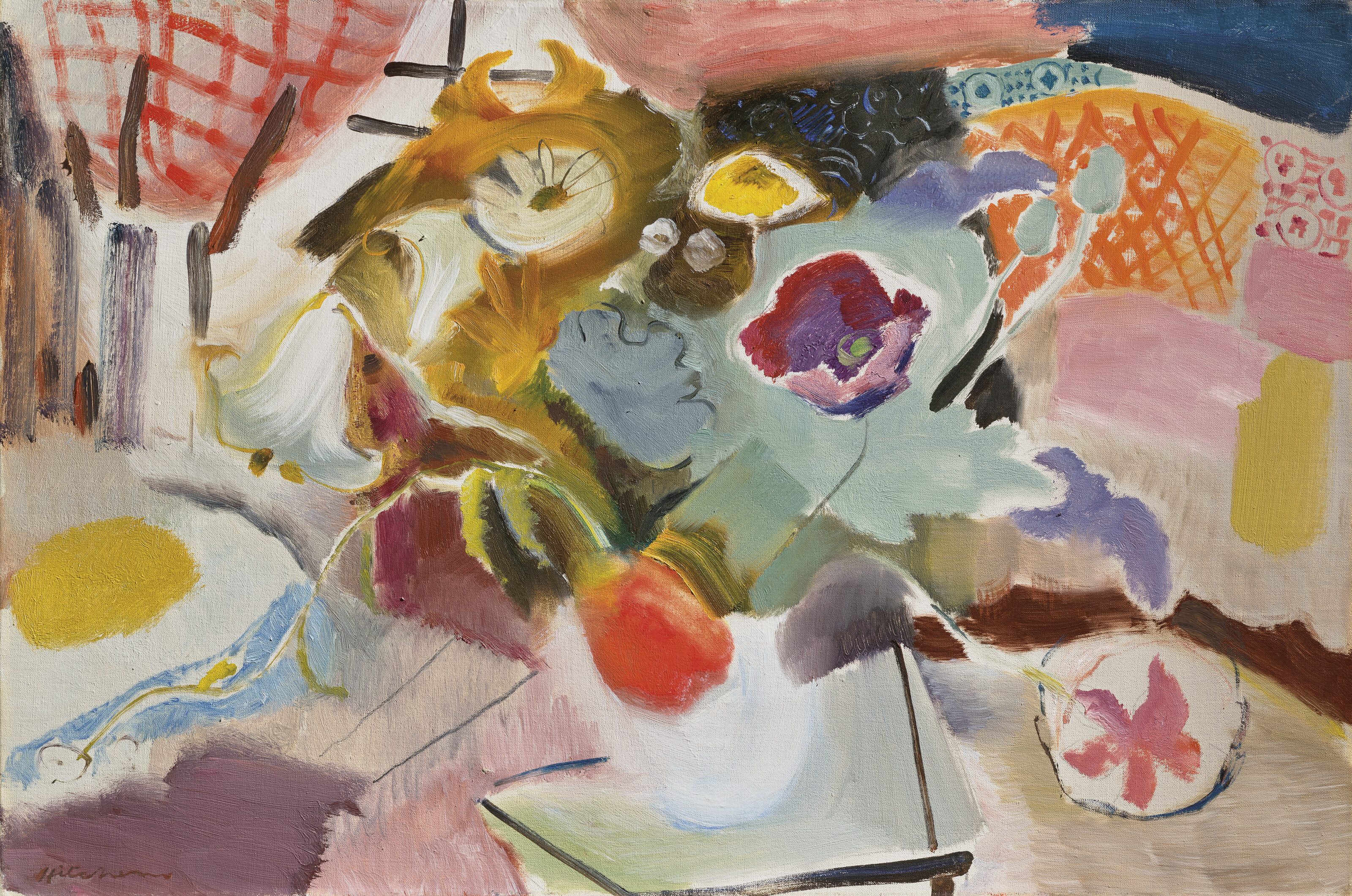 Ivon Hitchens — Цветы в белой вазе, изображение 1