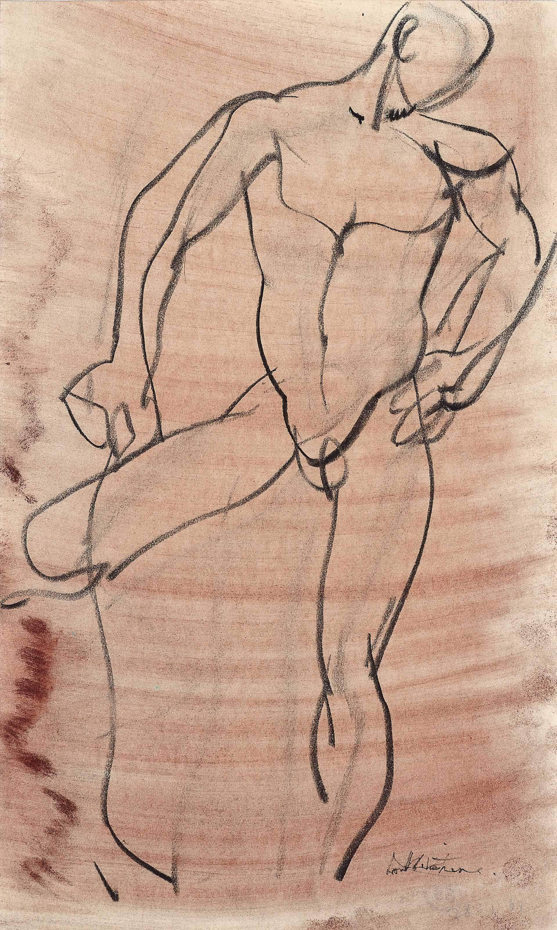 Ivon Hitchens — Стоящий человек с изогнутой палкой (на иллюстрации); рисунки сидящего и стоящего человека; и два рисунка человека, держащегося за левую руку