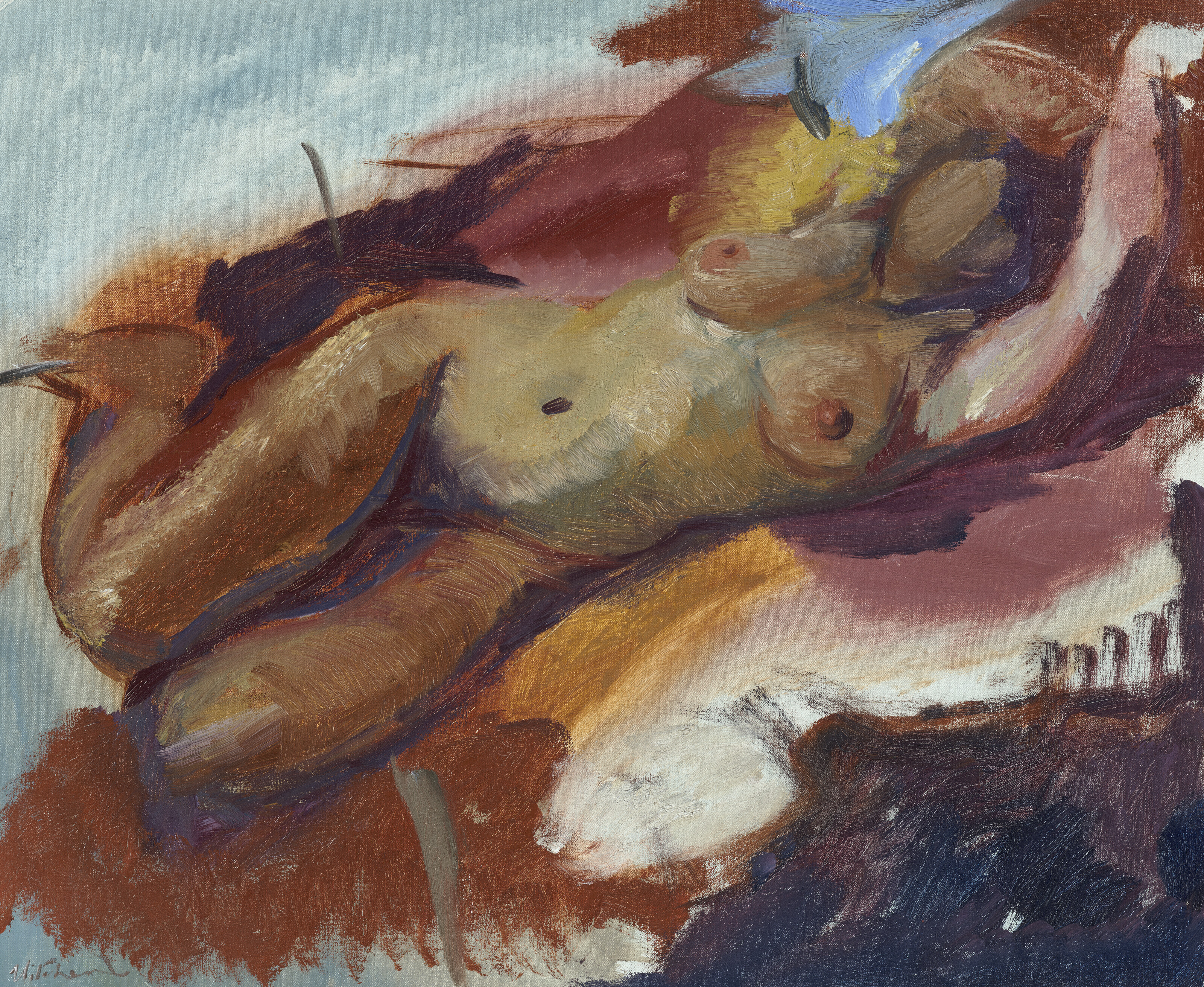 Ivon Hitchens — Фигура на синем фоне