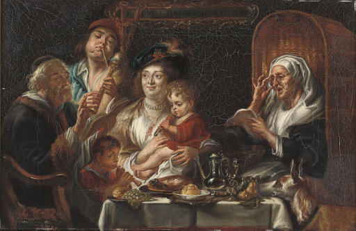 Jacob Jordaens — Как пели старики, так и молодые играли на свирели, а карточные шулера