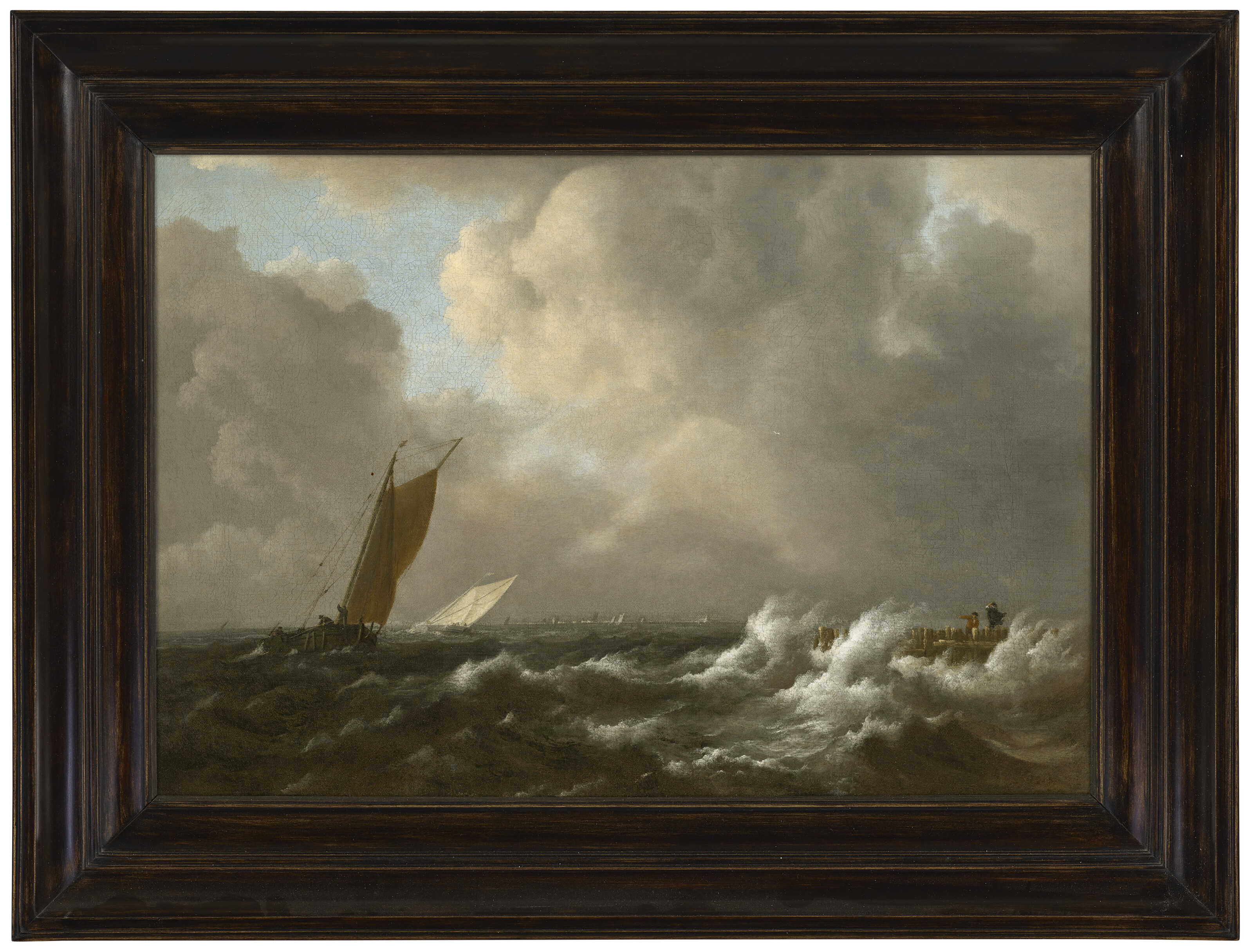 Jacob Van Ruisdael — Парусные суда в штормовом море с причалом справа, изображение 2