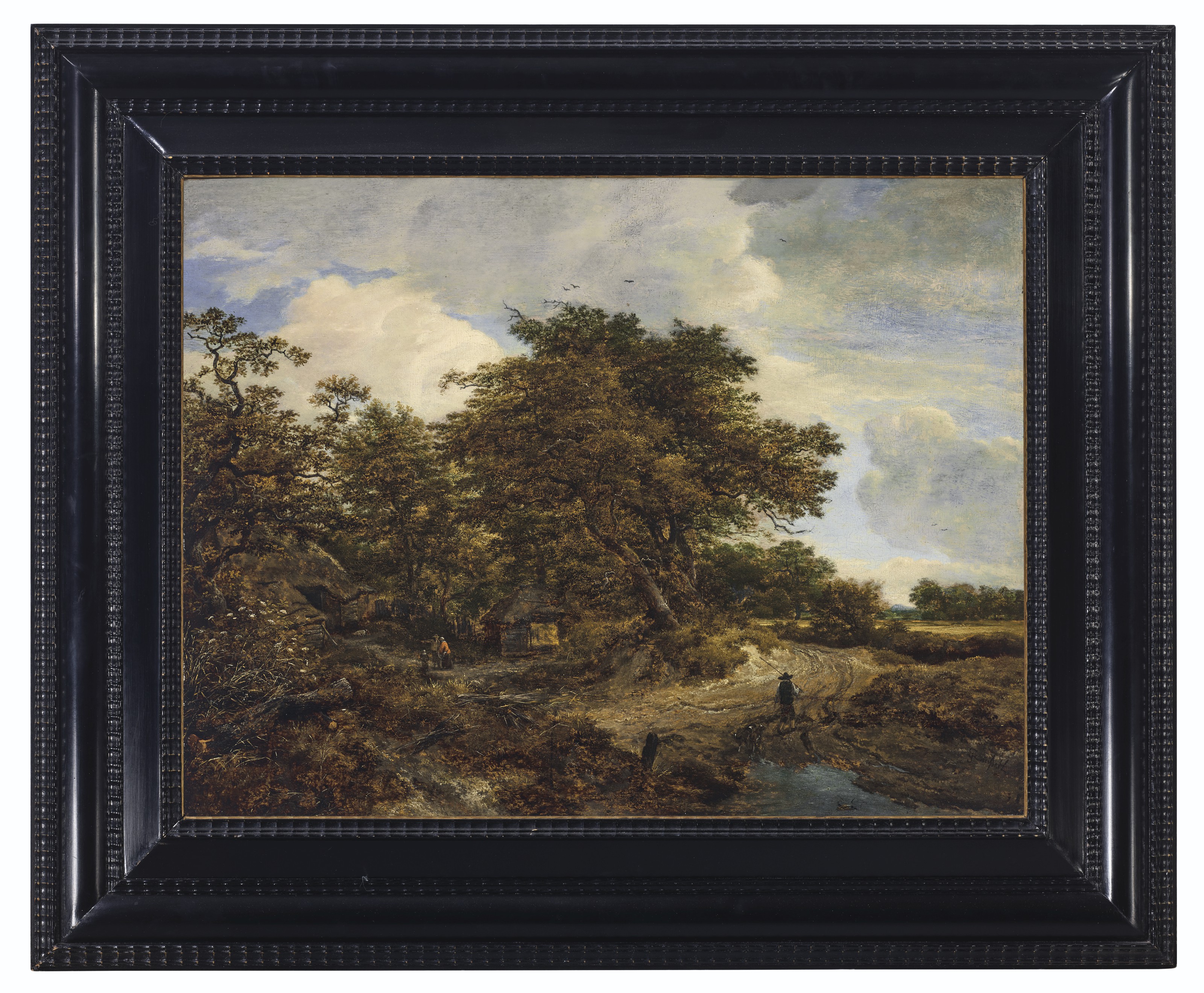 Jacob Van Ruisdael — Лесистый пейзаж с коттеджами и фигуркой с собаками на грунтовой дорожке, изображение 2