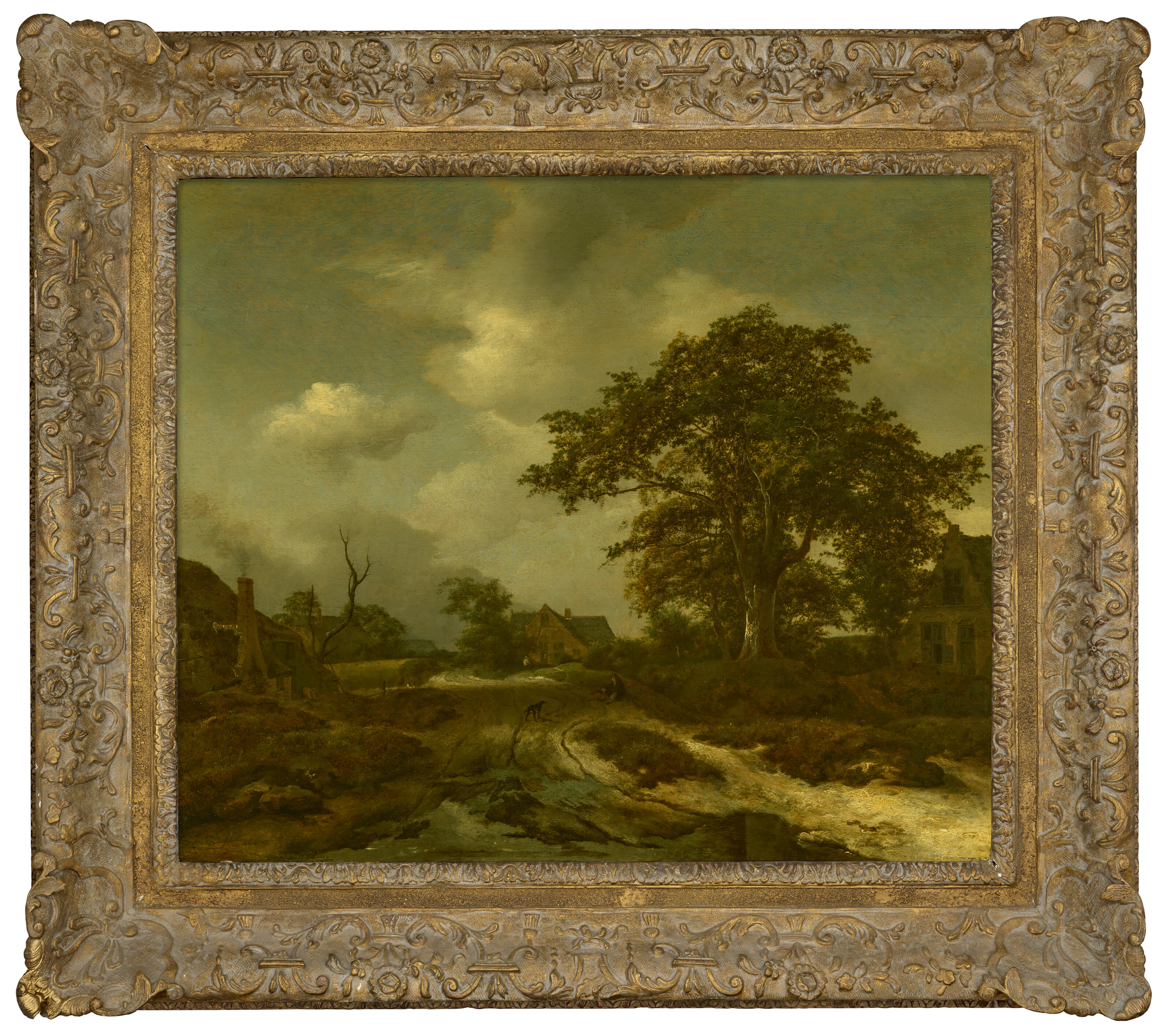 Jacob Van Ruisdael — Лесистый пейзаж с коттеджами, деревенскими жителями и собакой за ними, изображение 2