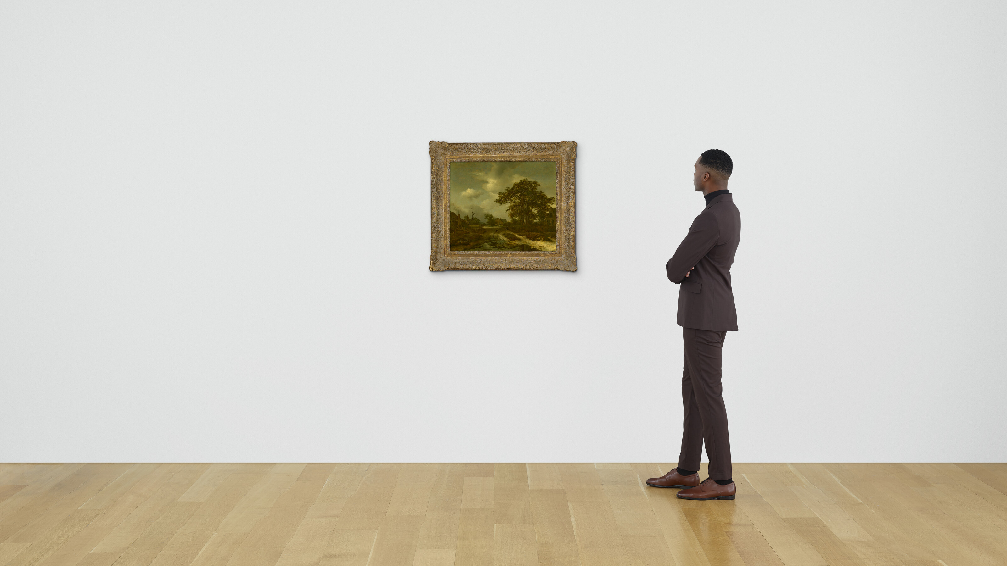 Jacob Van Ruisdael — Лесистый пейзаж с коттеджами, деревенскими жителями и собакой за ними, изображение 4