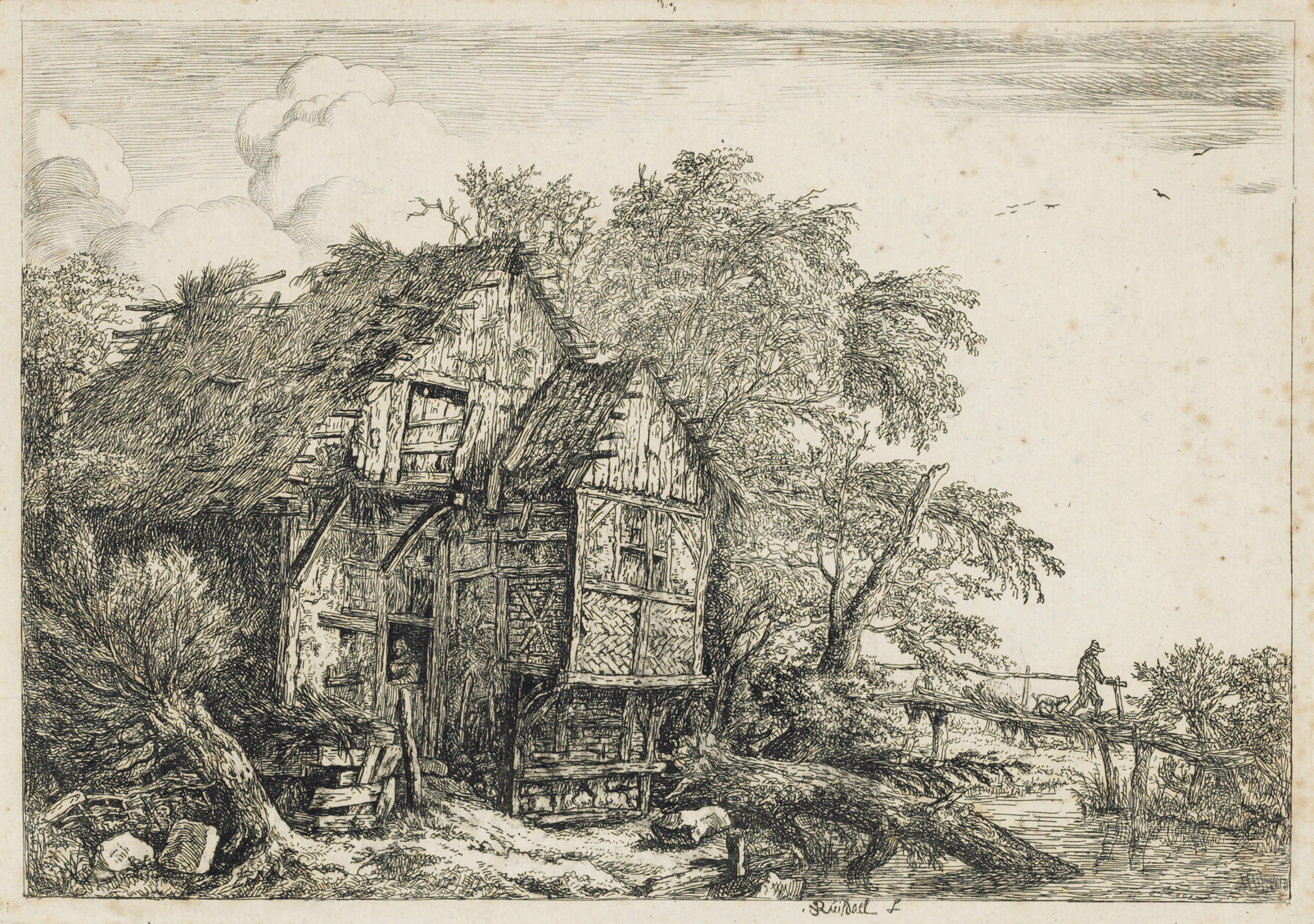 Jacob Van Ruisdael — Маленький мостик и коттедж на холме (две гравюры)