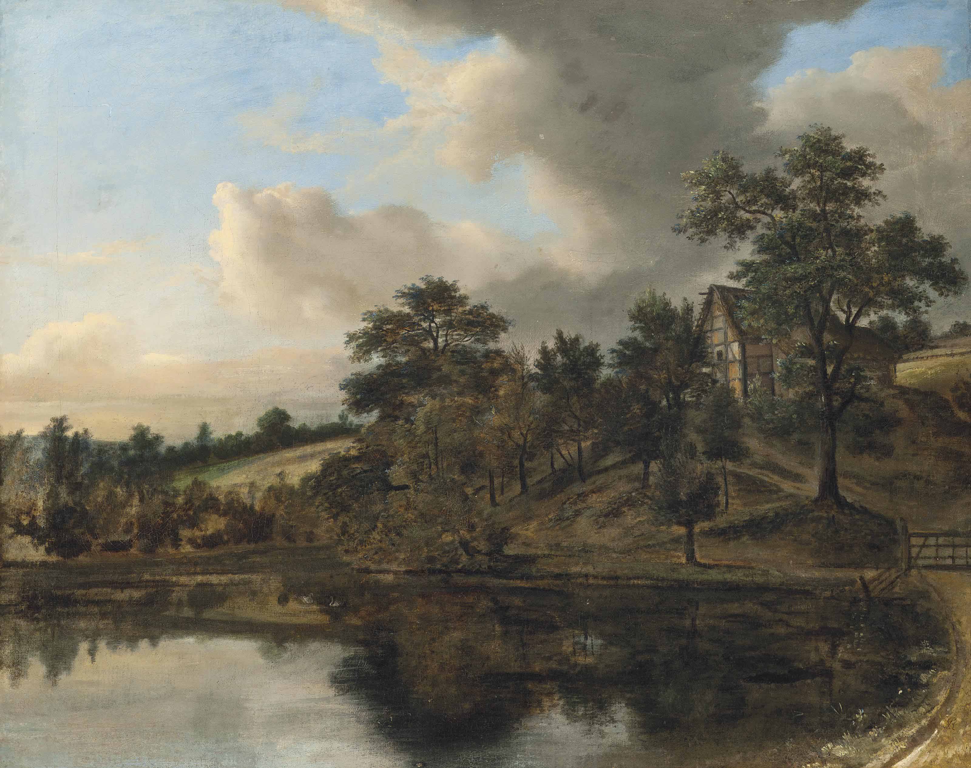 Jacob Van Ruisdael — Лесистый пейзаж с коттеджем на берегу озера