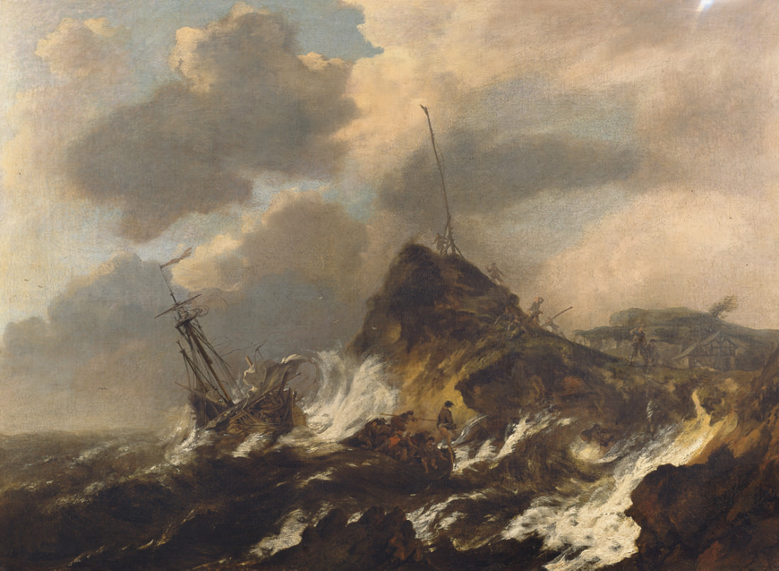 Jacob Van Ruisdael — Корабль, попавший в шторм у скалистого берега