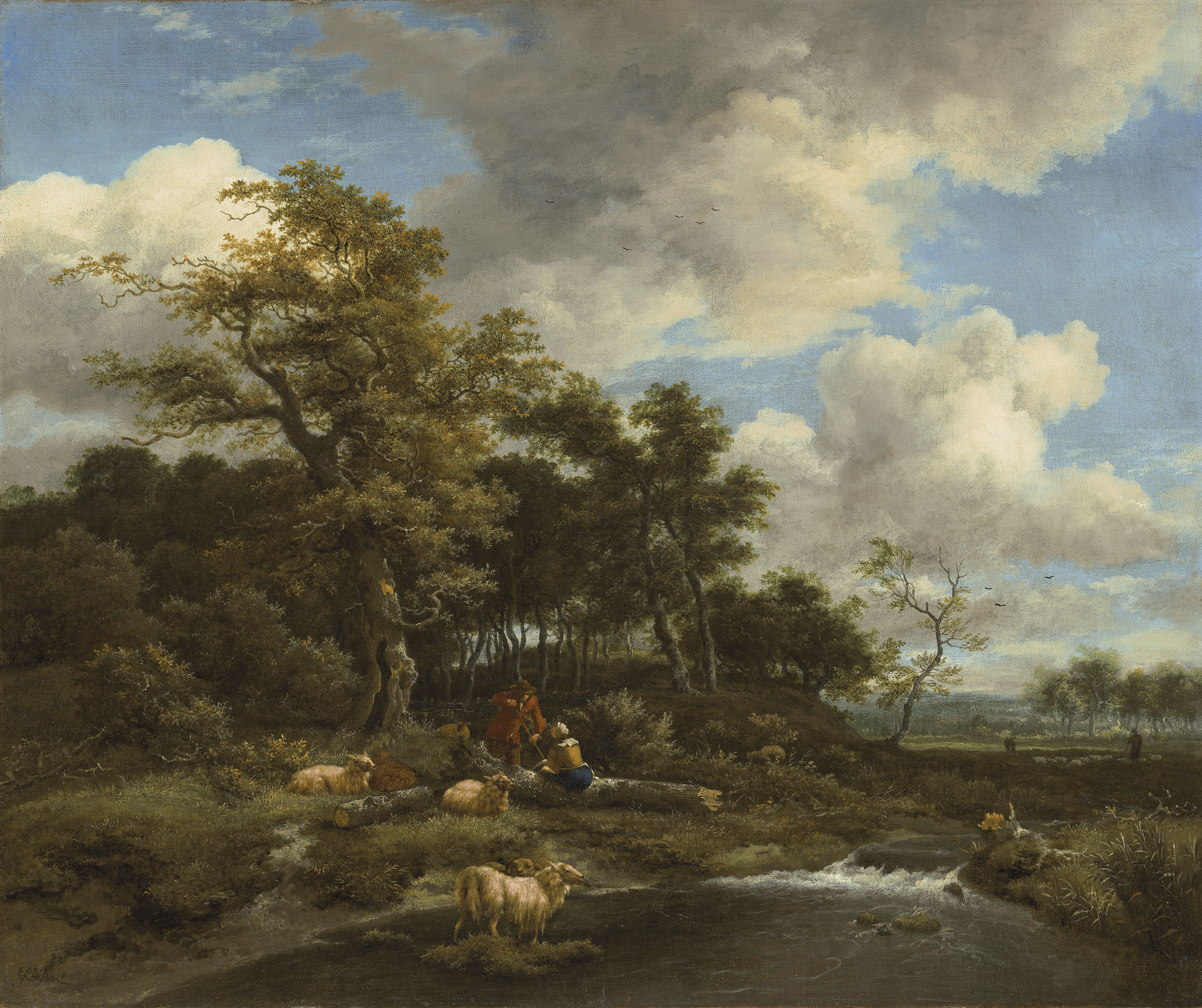 Jacob Van Ruisdael — Лесистый речной пейзаж с пастухами и их стадом