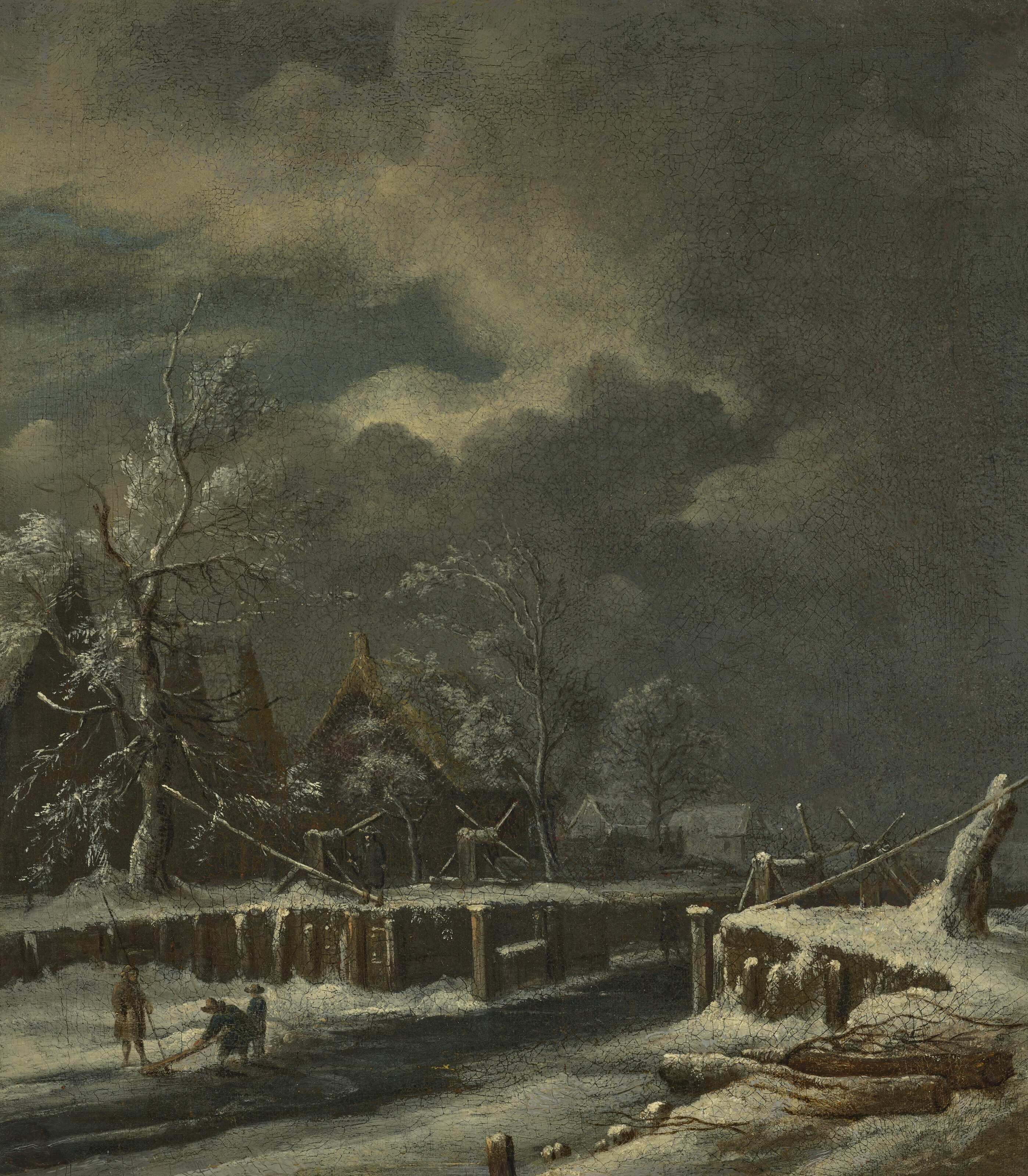 Jacob Van Ruisdael — Зимний пейзаж с домами у замерзшего канала