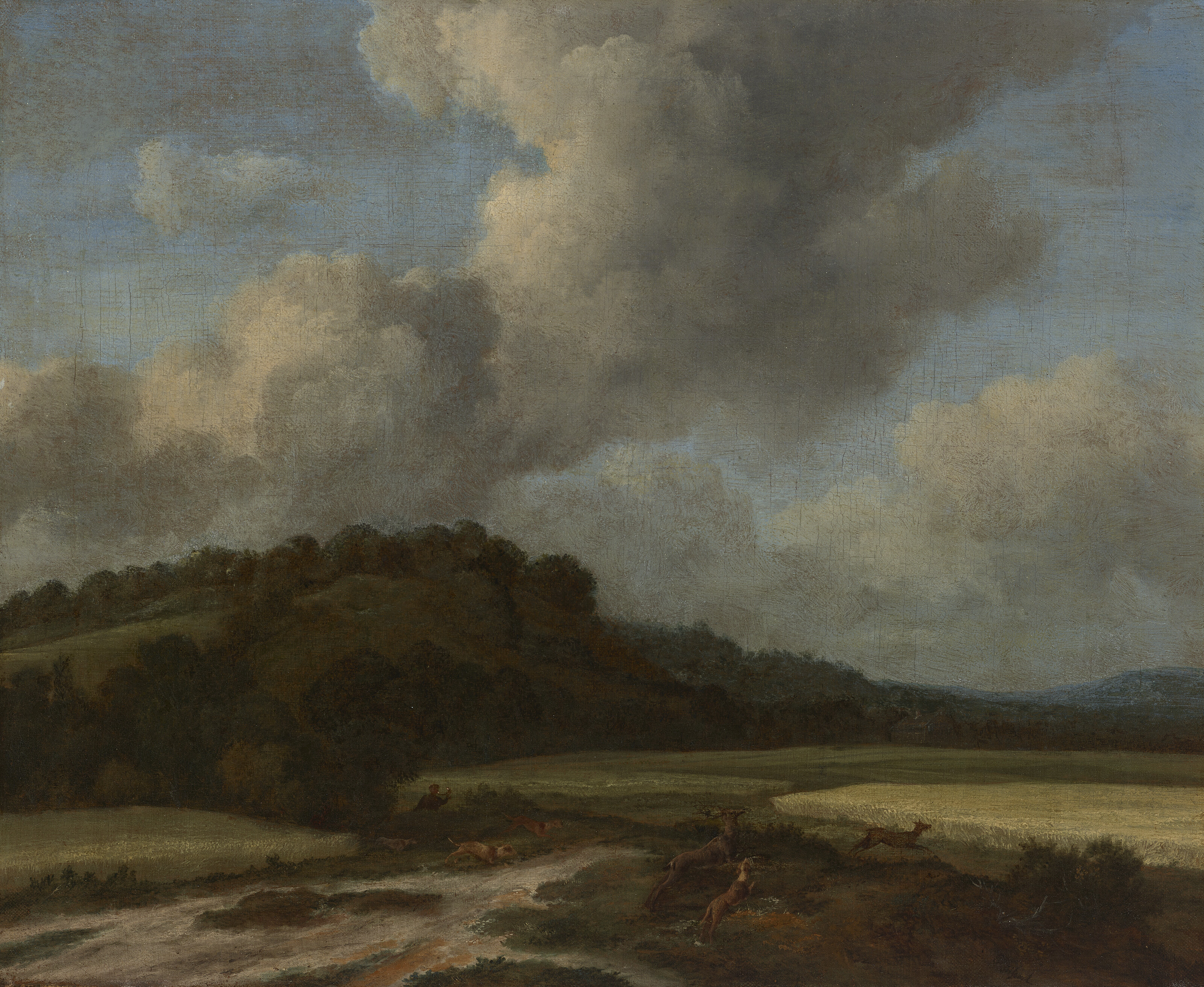 Jacob Van Ruisdael — Охота на оленя в окружении обширного речного ландшафта