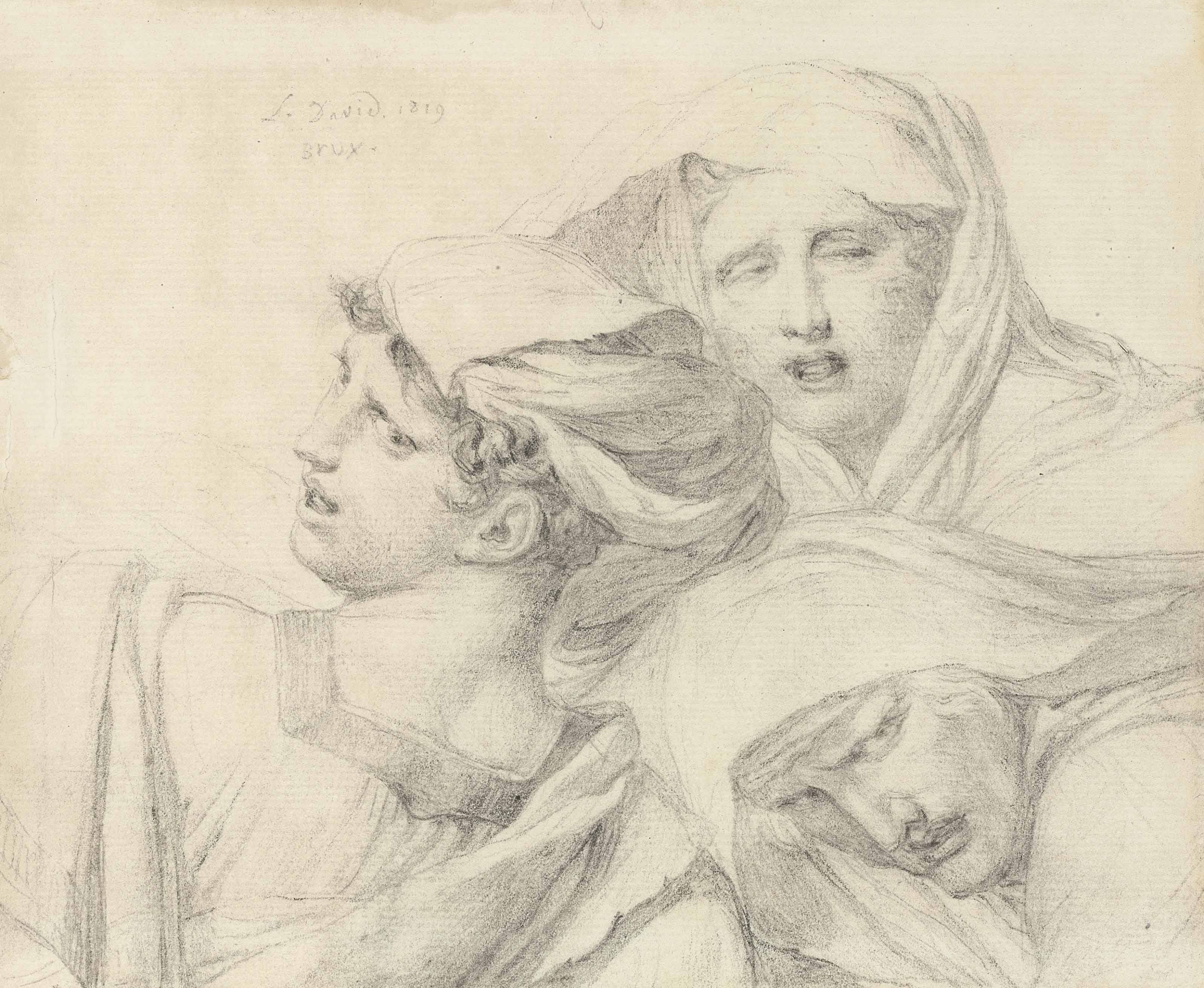 Jacques Louis David — Три женщины в классических платьях длиной до груди, со страдальческими выражениями на лицах