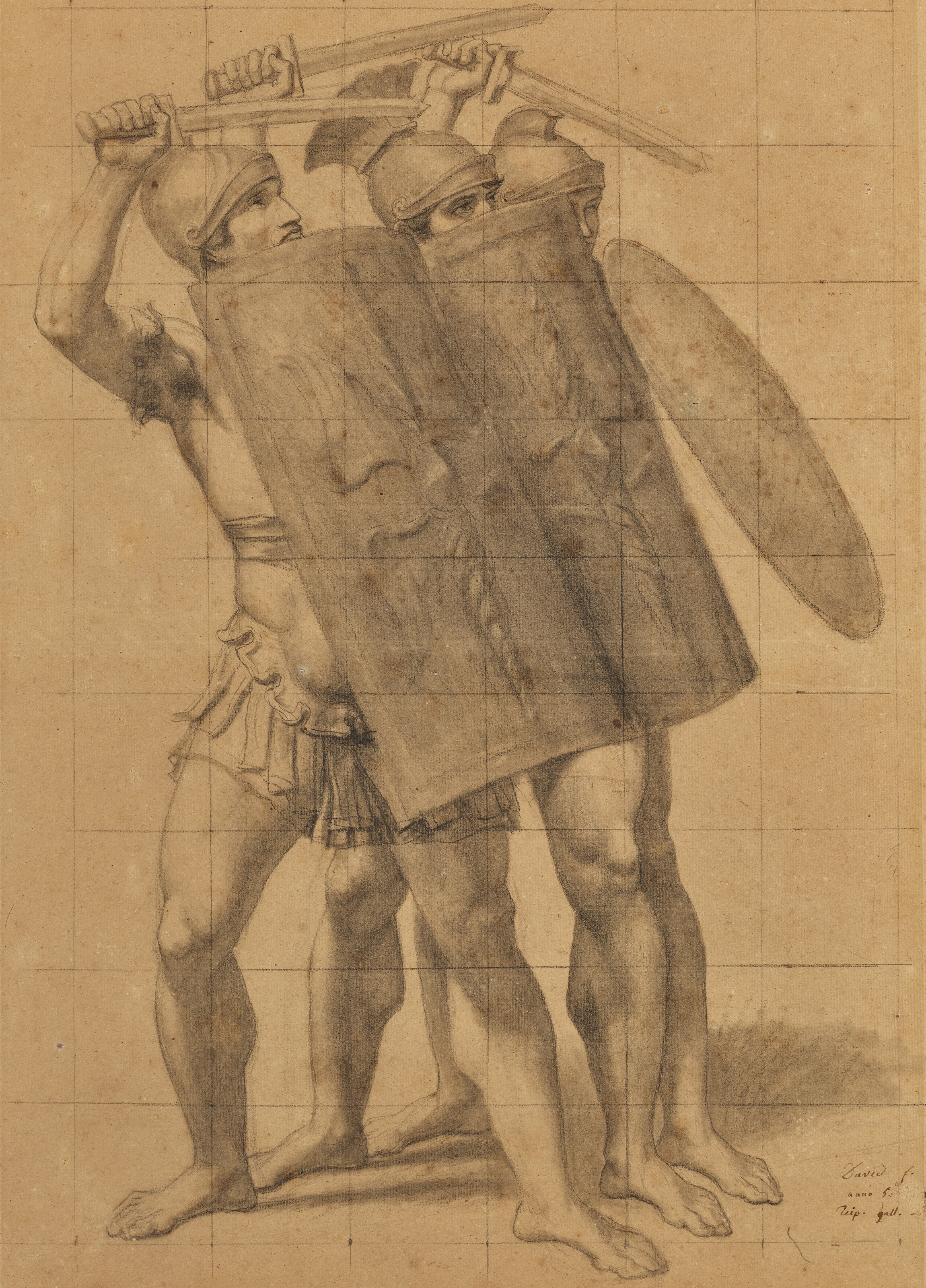 Jacques Louis David — Трое солдат в доспехах, в эпицентрах и буклях