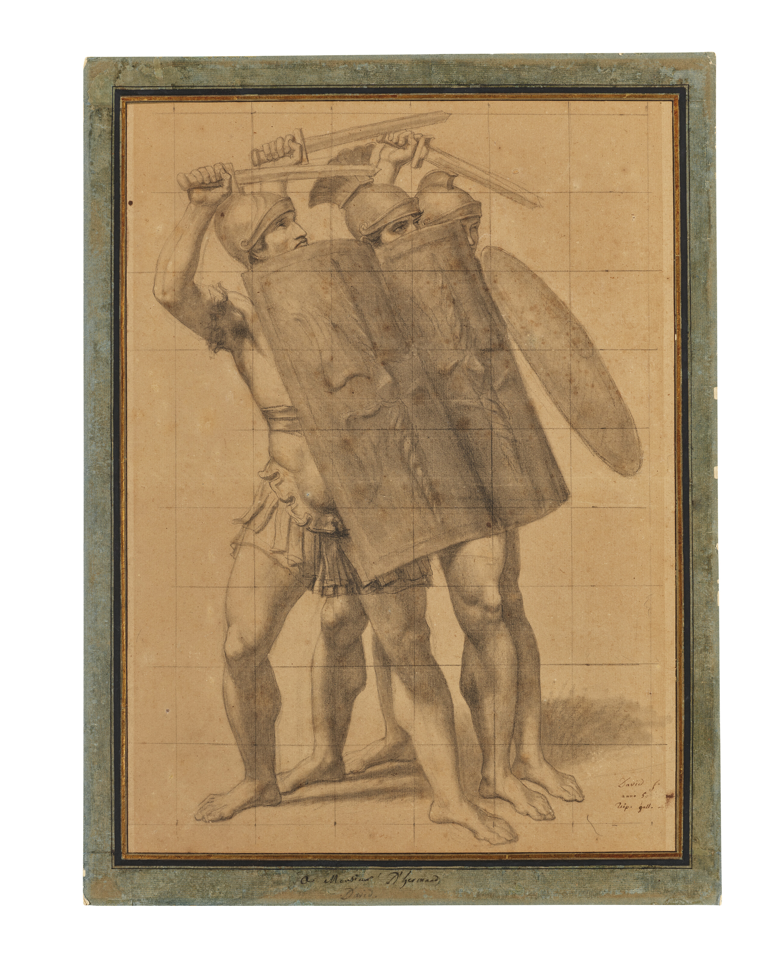 Jacques Louis David — Трое солдат в доспехах, в эпицентрах и буклях, изображение 3