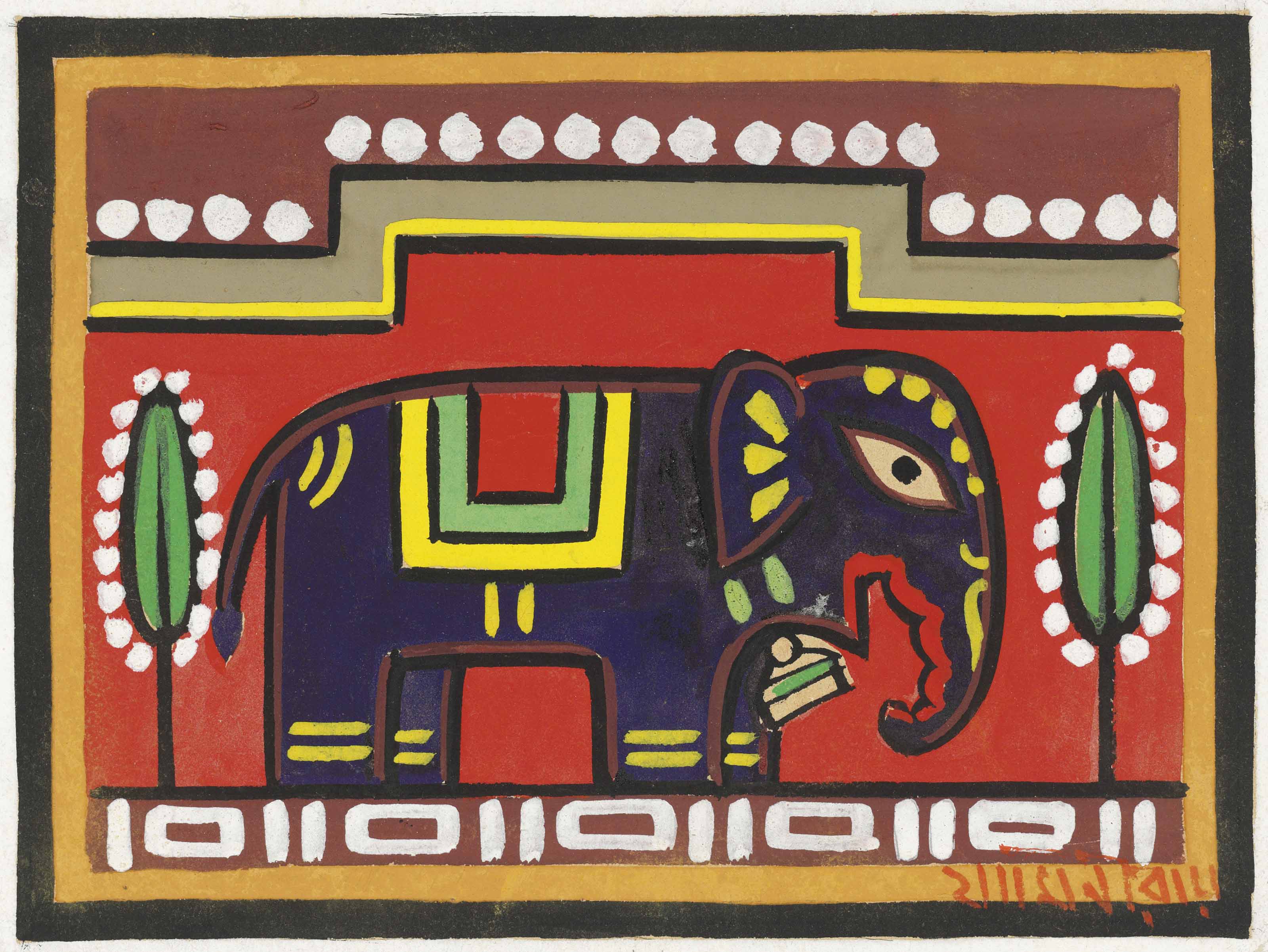 Jamini Roy — Без названия (Слон); Без названия (Птицы), изображение 2