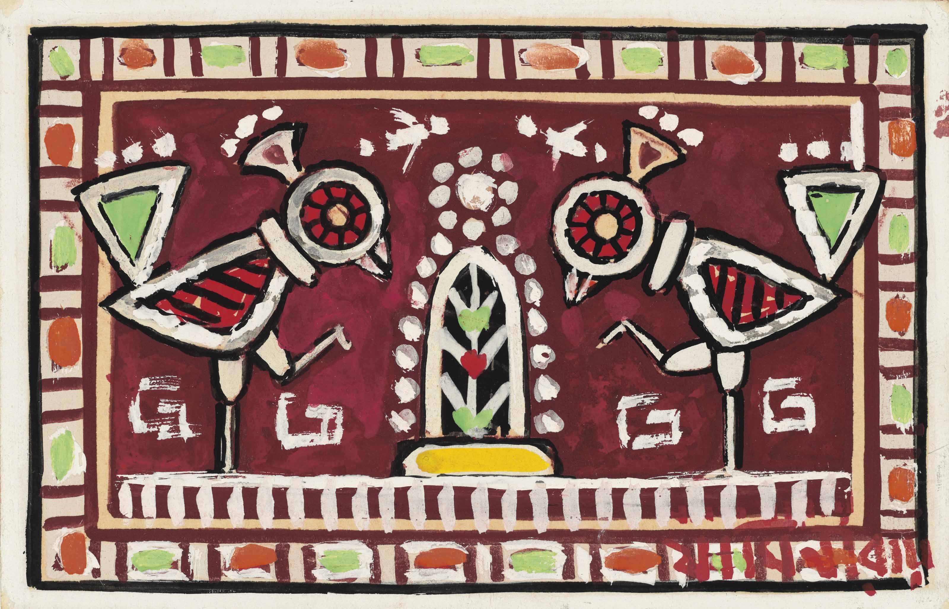Jamini Roy — Без названия (Слон); Без названия (Птицы), изображение 3