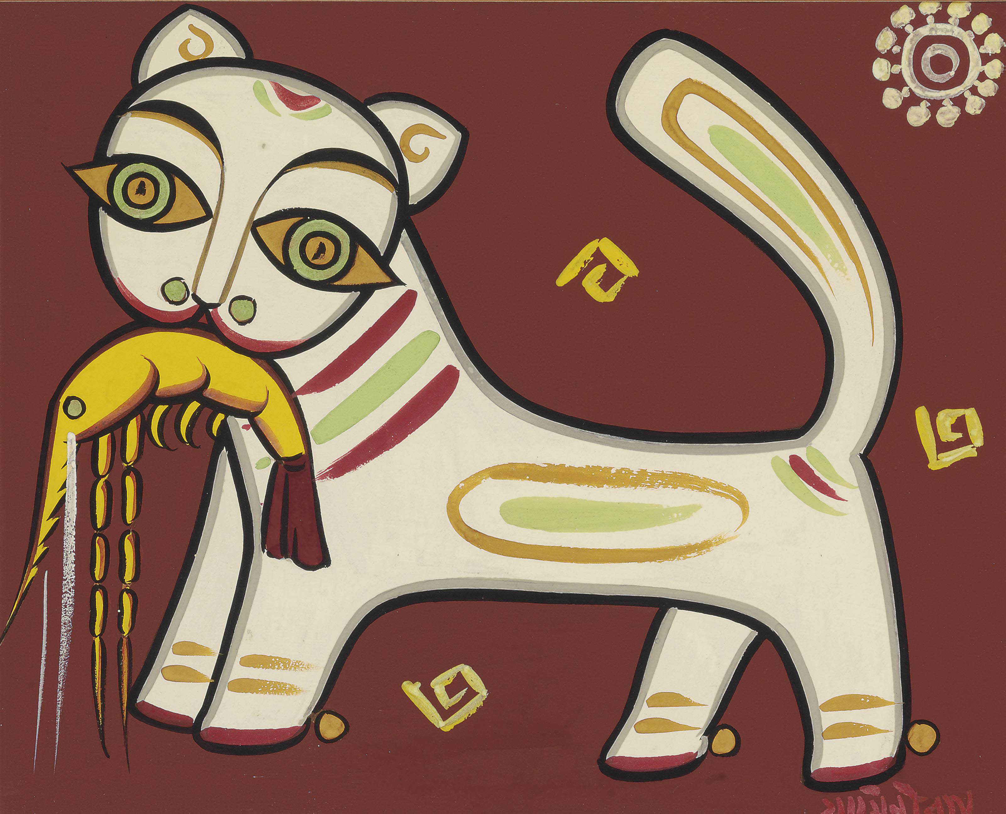 Jamini Roy — Без названия (Кот с креветками)
