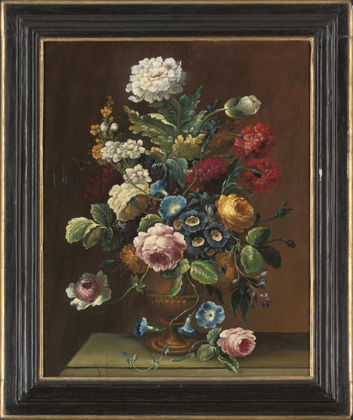Jan Davidsz. de Heem — Ипомея, розы, астры и гвоздики на каменном выступе