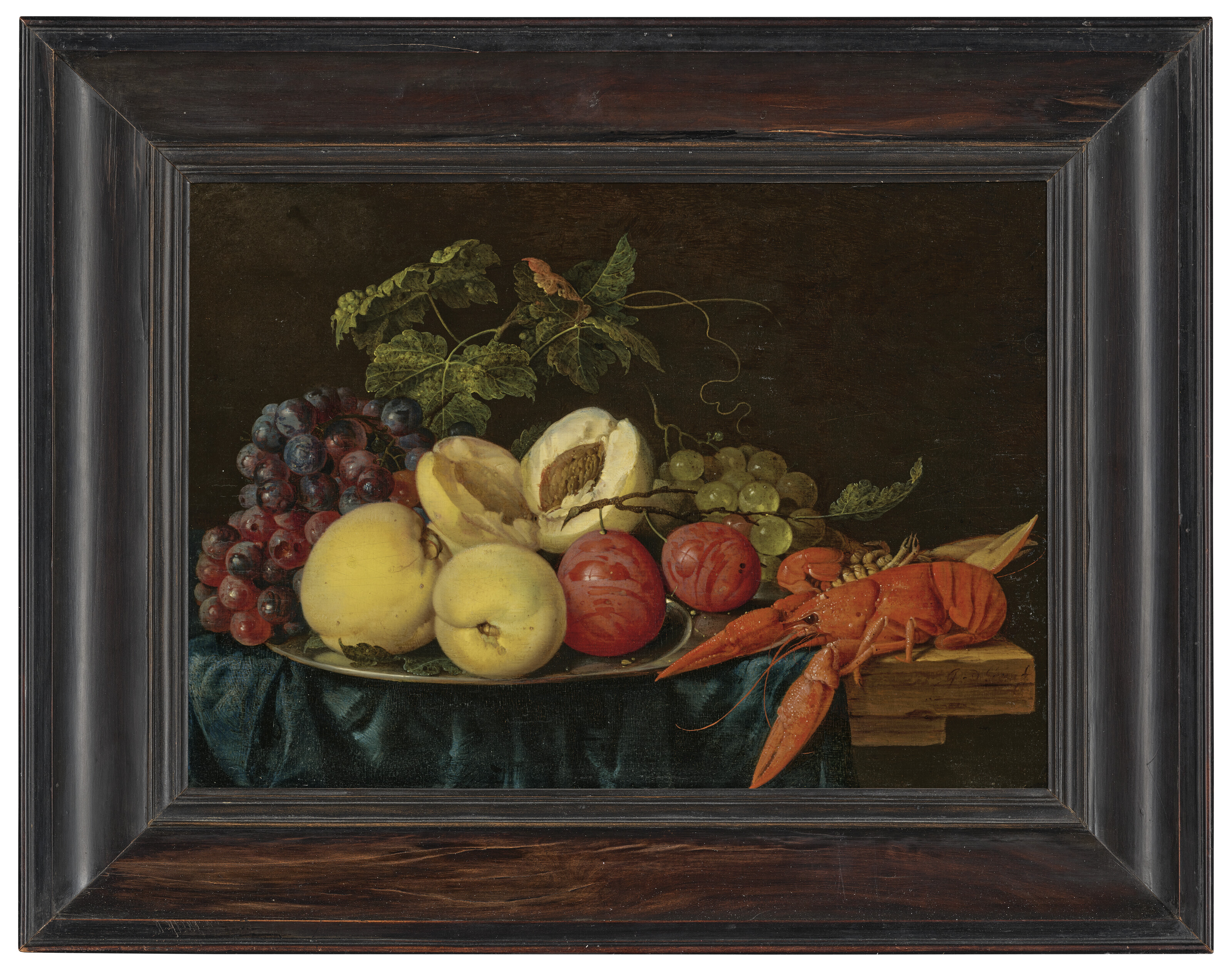 Jan Davidsz. de Heem — Фрукты на серебряном блюде с омарами на частично задрапированном столе, изображение 2
