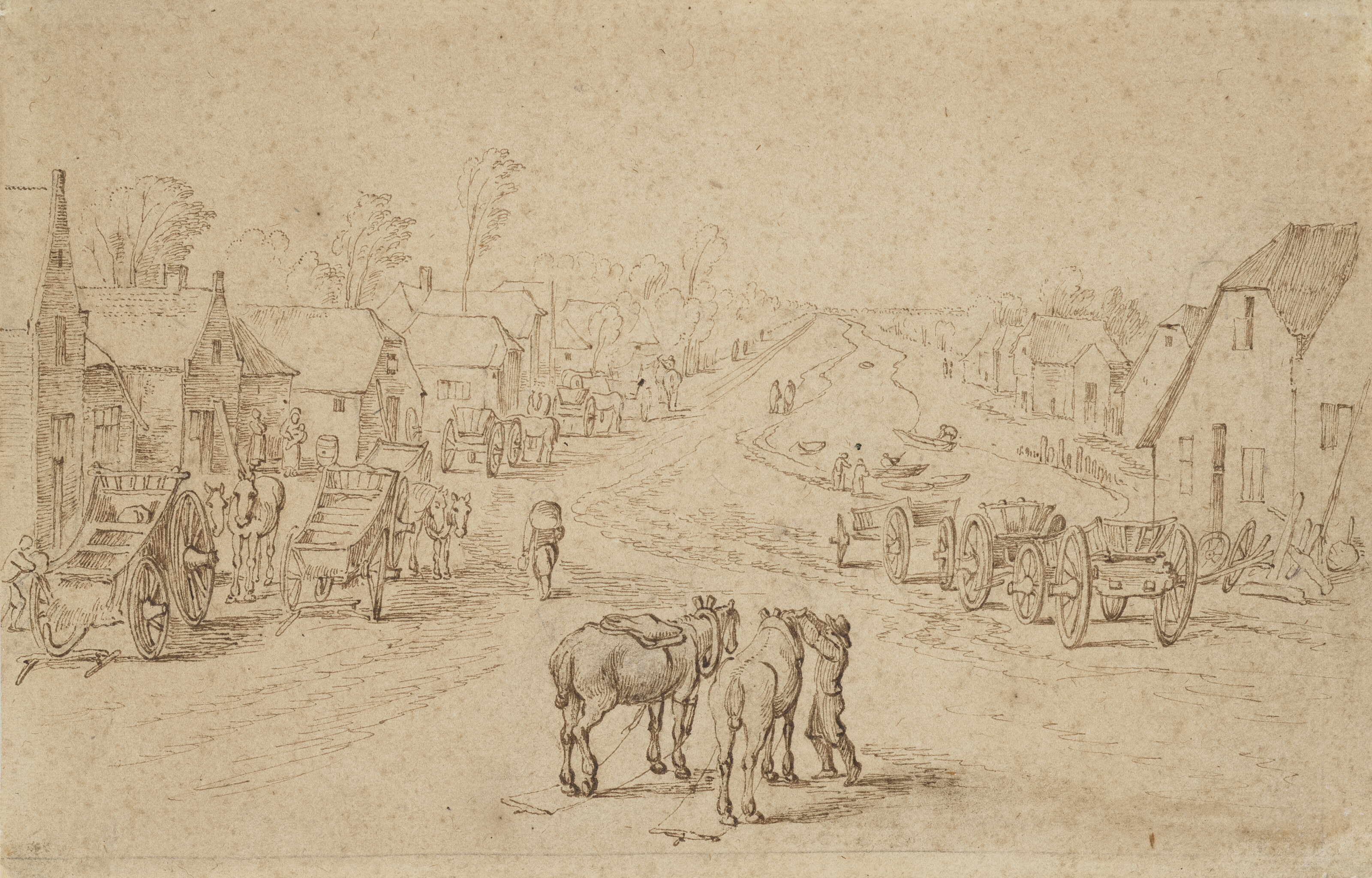Jan I Brueghel — Улица в деревне, граничащая с каналом