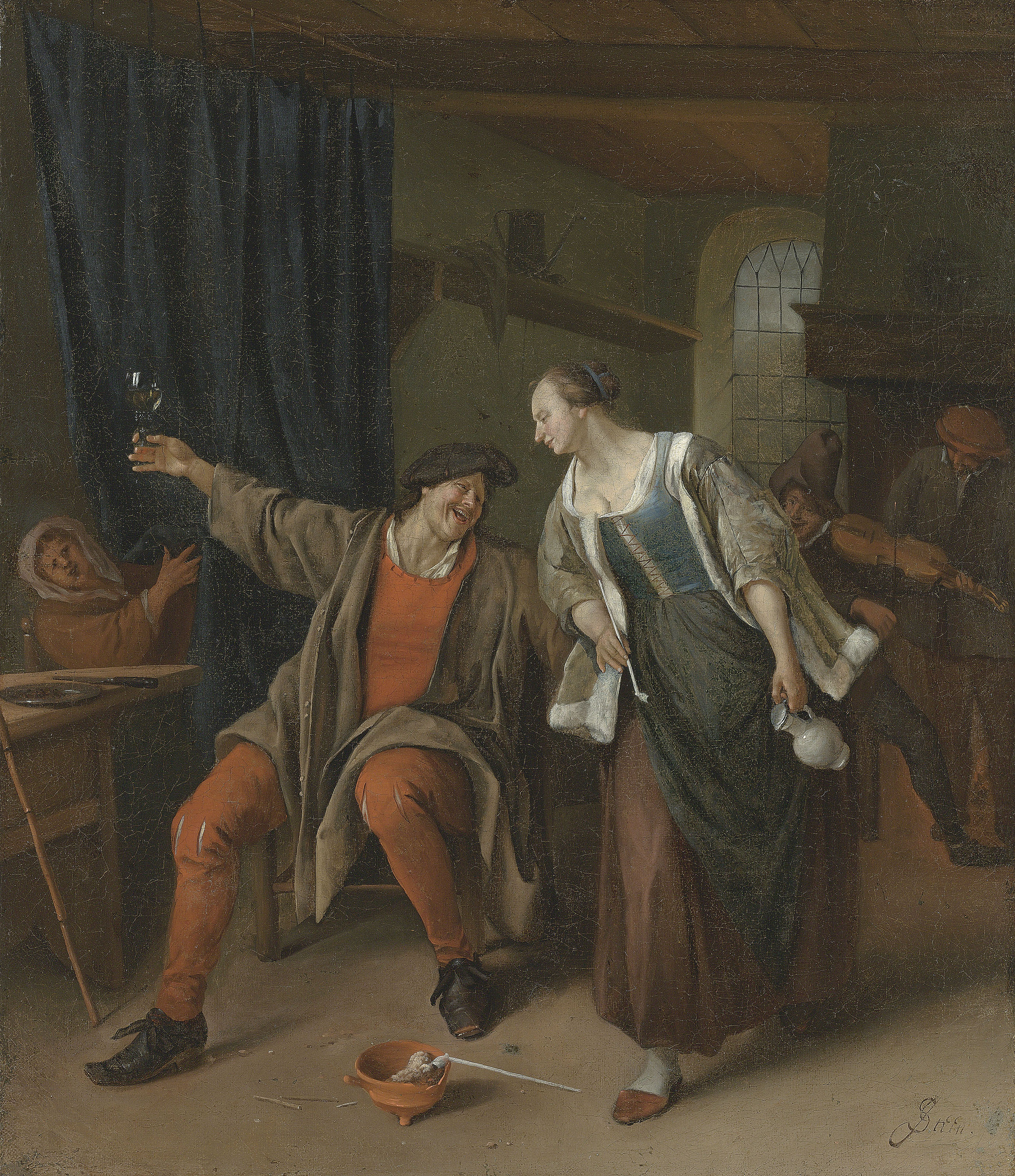 Jan Steen — Крестьянская пара кутит на постоялом дворе