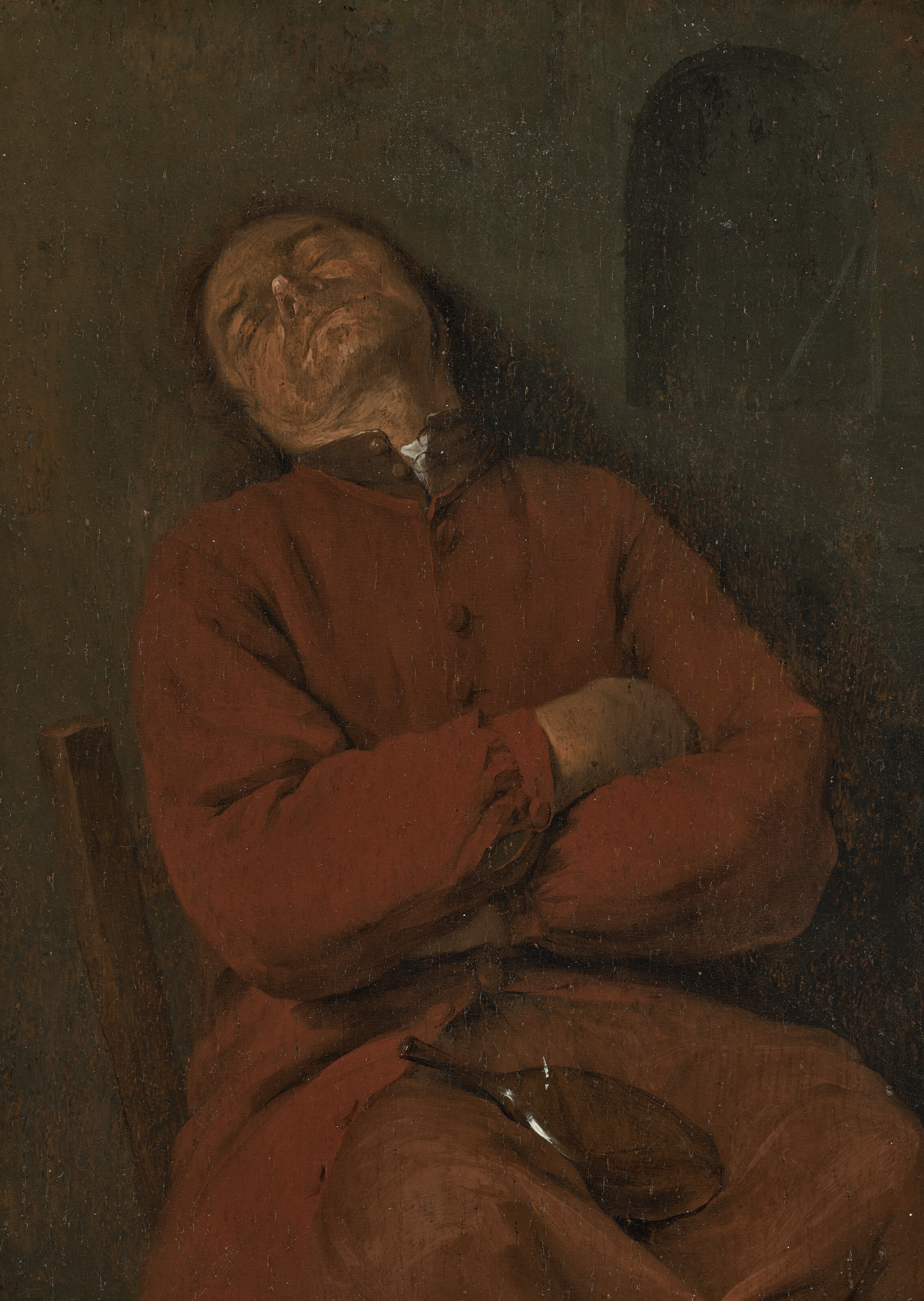 Jan Steen — Сидящий мужчина спит с бутылкой на коленях