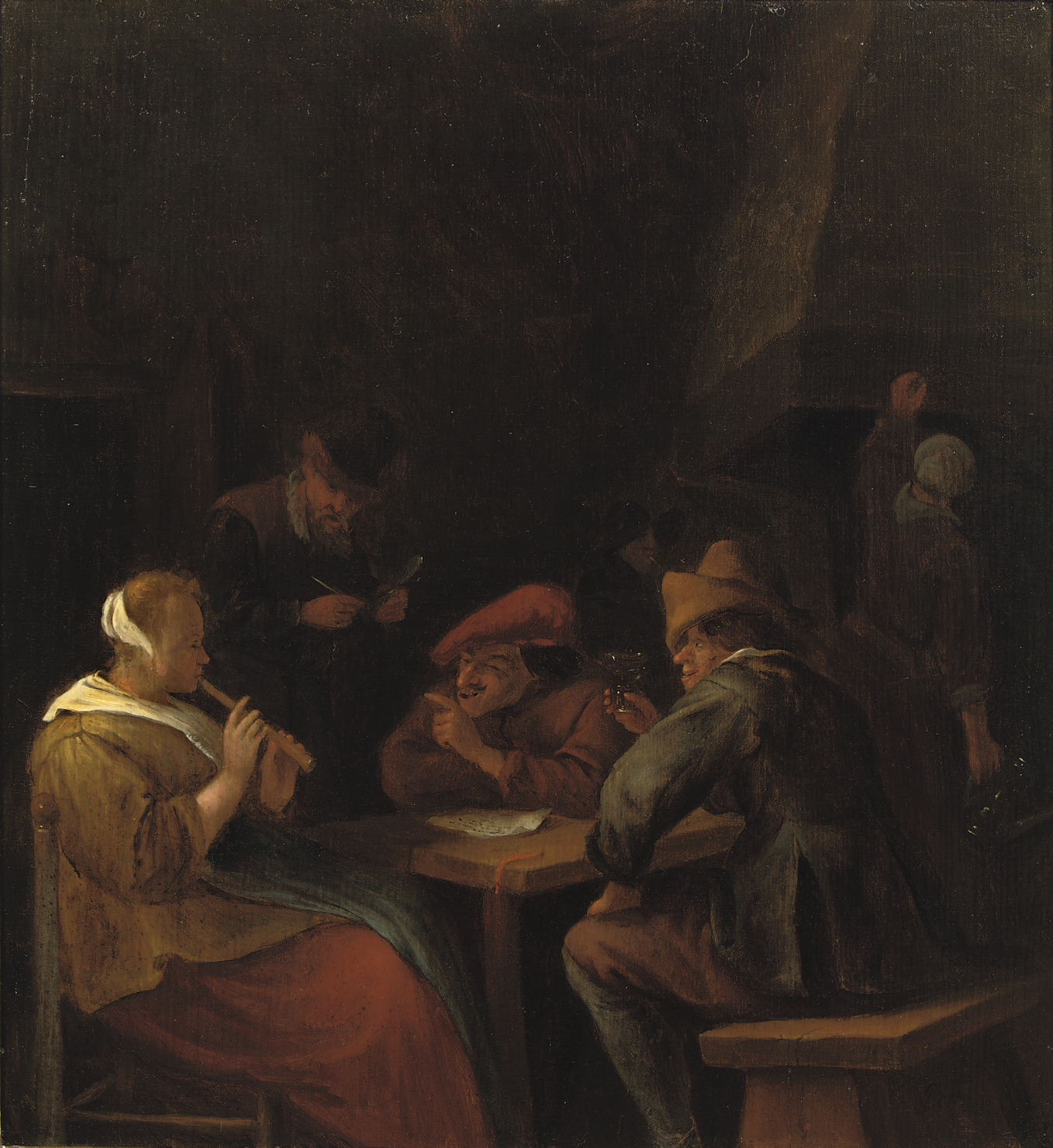 Jan Steen — Крестьяне пьют и музицируют в трактире